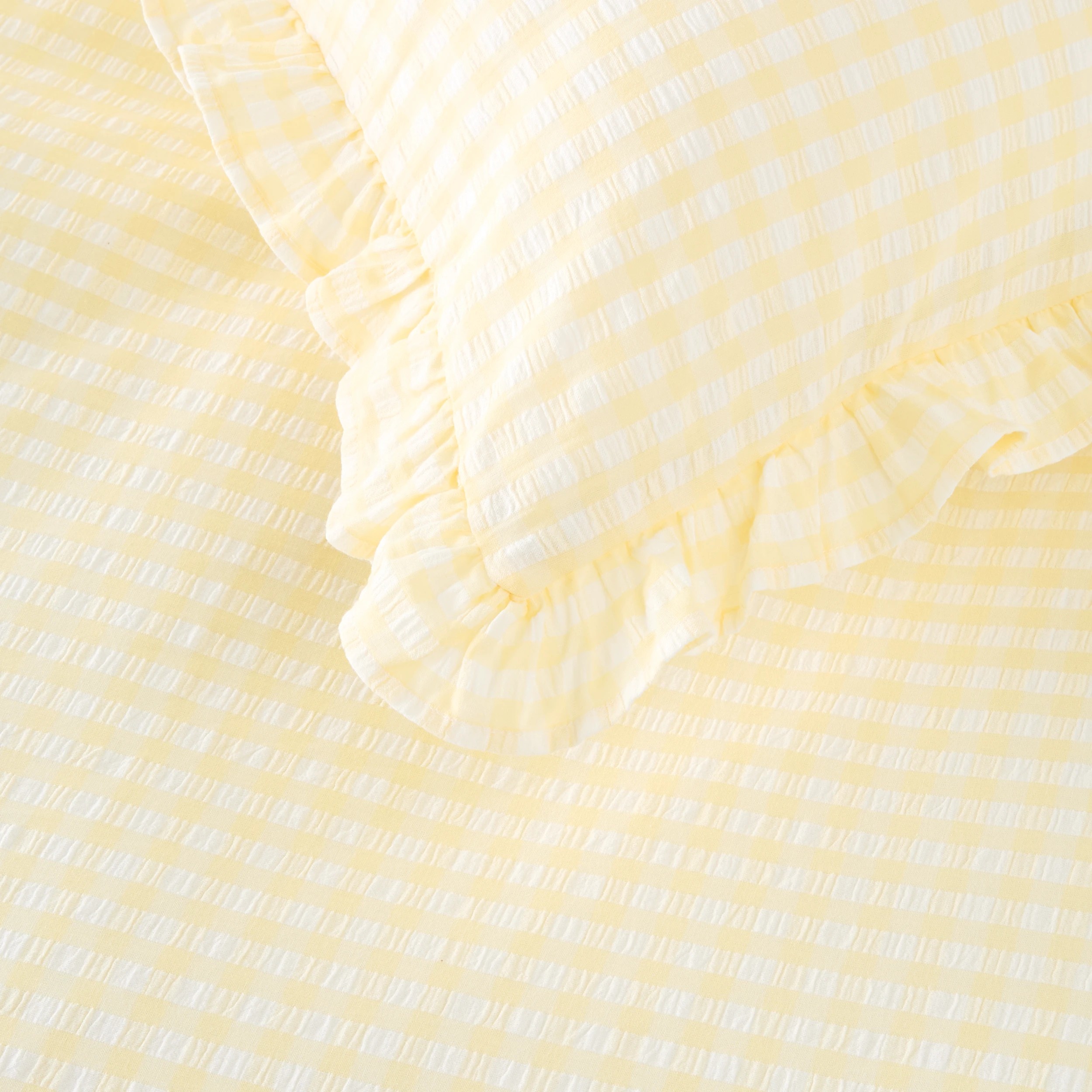 4 Gingham Ruffle Cotton Reversible Quilt Cover Set - Double Bed, Butter, 4 of 7