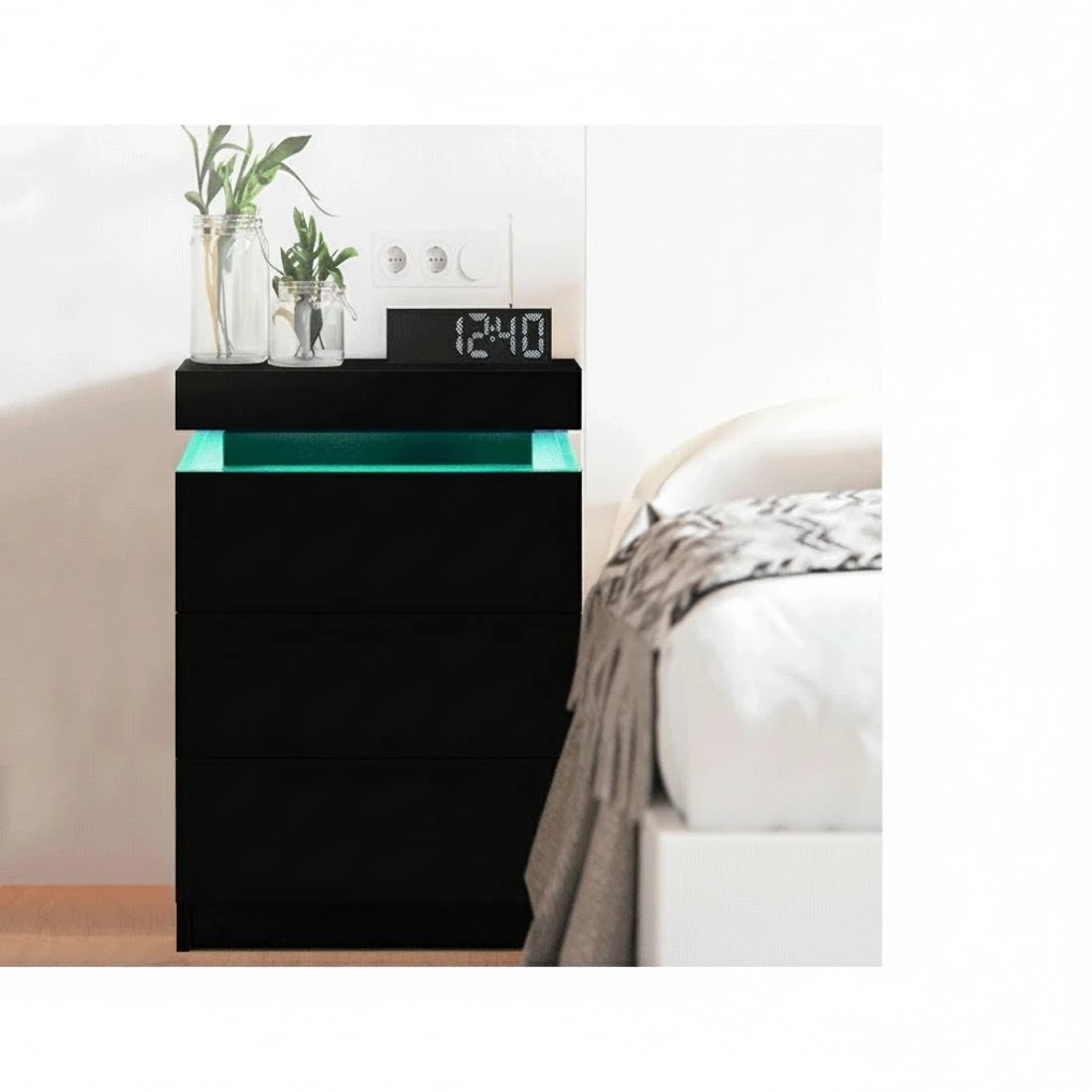 7 Artiss 2X Bedside Table LED 3 Drawers - Black, 7 of 9