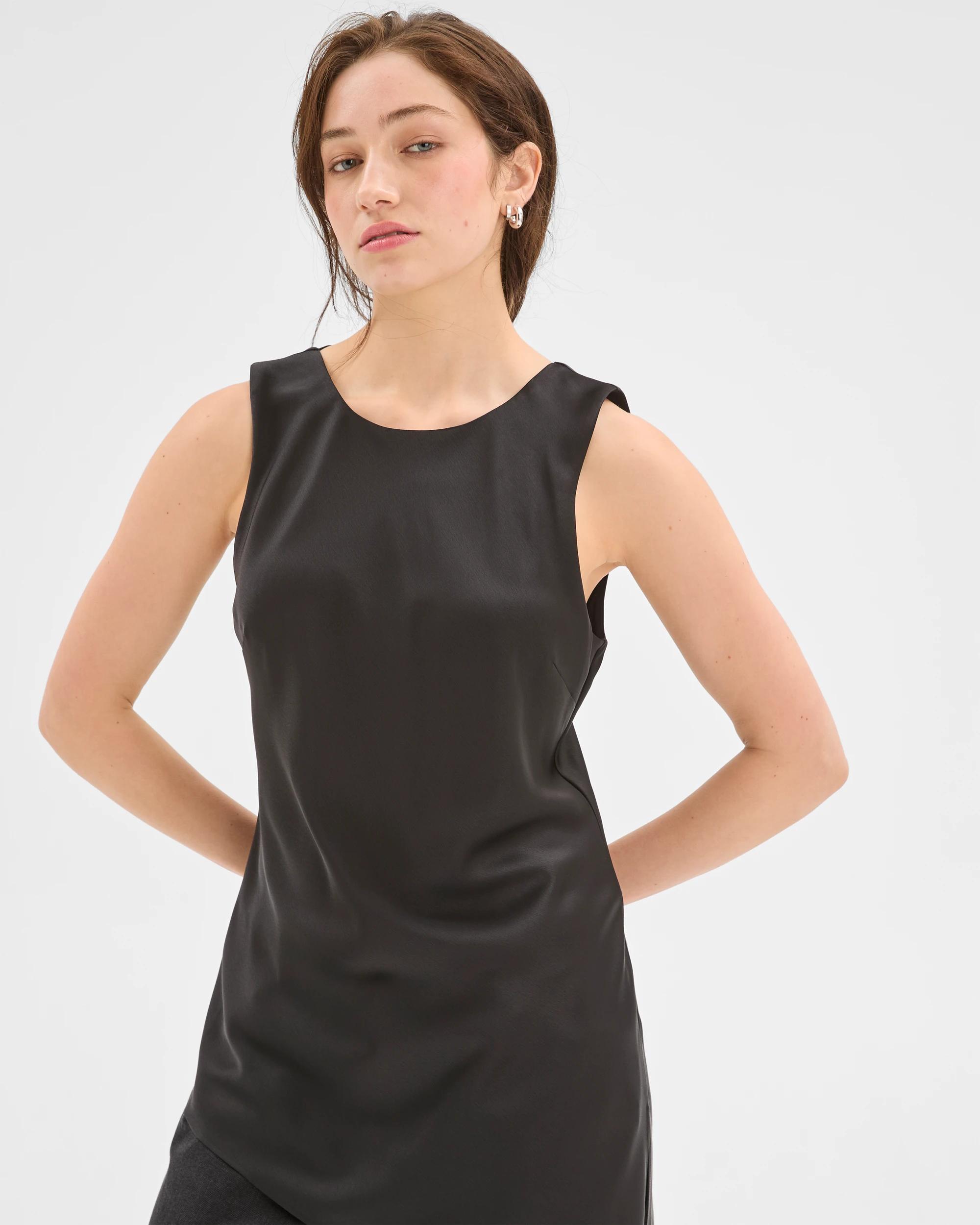 3 Lily Loves Asymmetrical Satin Tank Top BLACK, 3 of 7