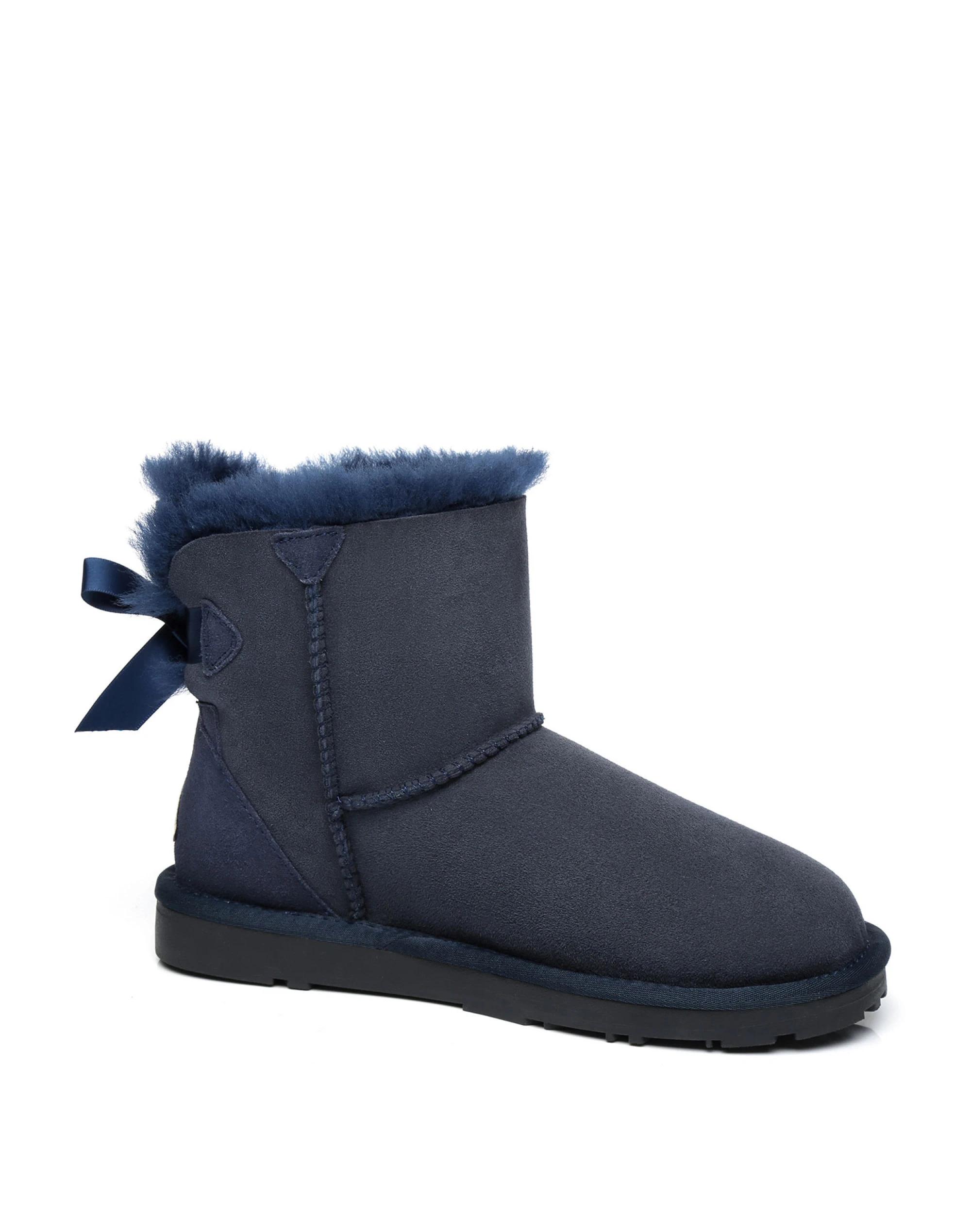 2 Everau Womens Mini Back Bow UGG Boots NAVY BLUE, 2 of 5