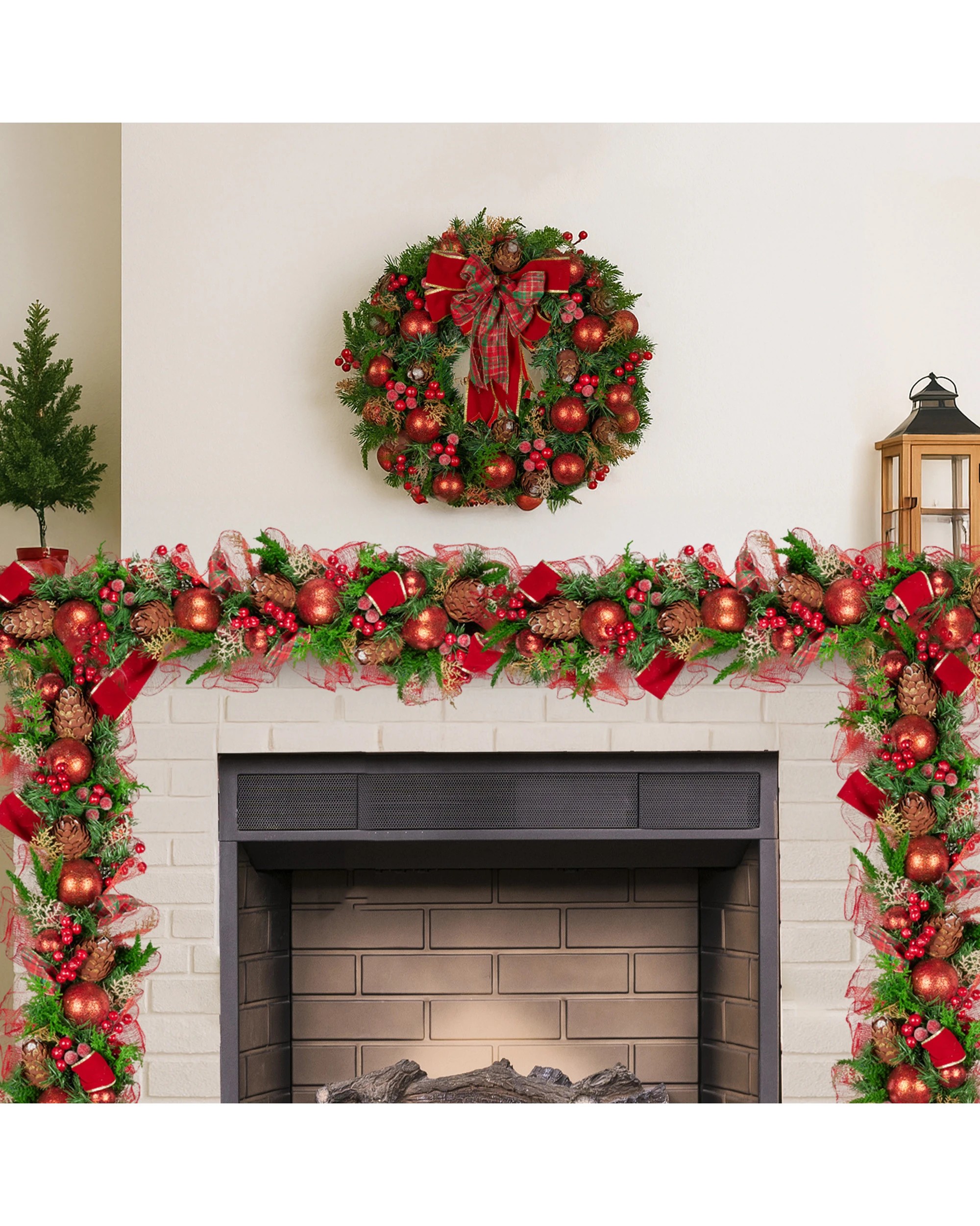 7 Christabelle 1m Christmas Garland With Red Berries Pine Cones Baubles Berries Tree Decoration Ornament, 7 of 8