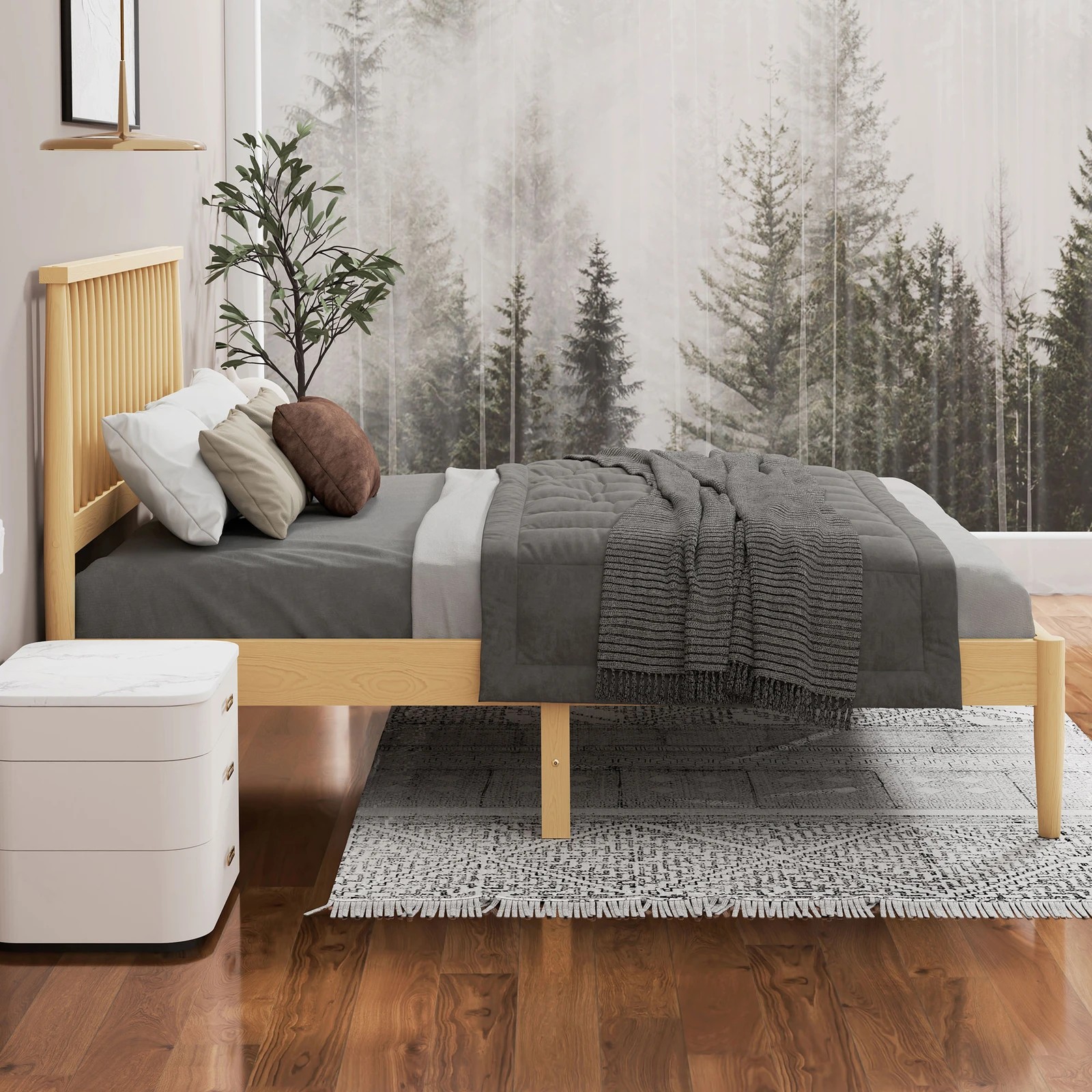 5 Alfordson Bed Frame Wooden Queen Size Timber Base Foundation Caelus - Natural, 5 of 10