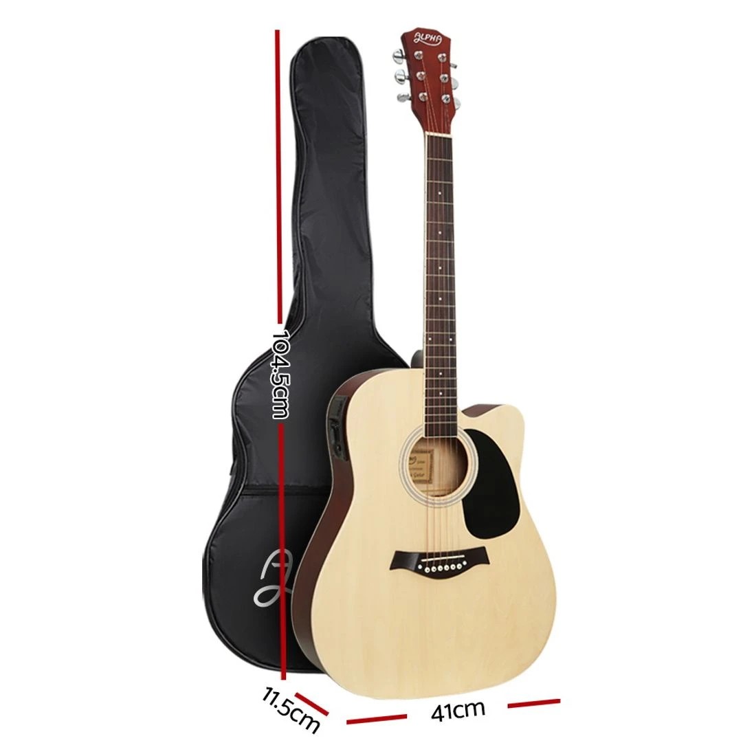 2 Alpha 41 Inch Acoustic Guitar Equaliser Electric Output Jack Cutaway Wood - Natural, 2 of 6