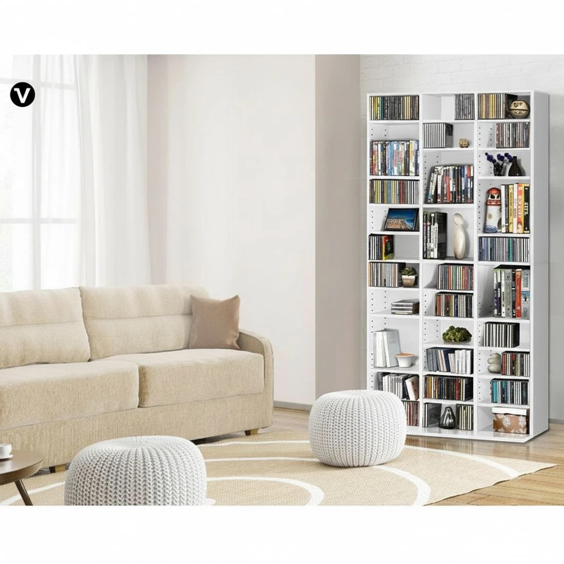 6 Artiss Bookshelf CD Storage Rack Media Tower Home Office Organizer Space Saving Decor Sturdy Easy Assembly - White, 6 of 10