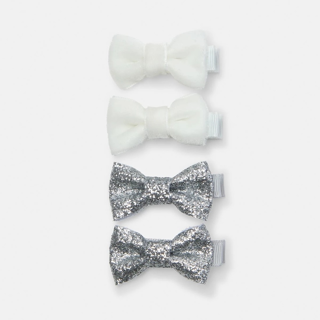 1 4 Pack Silver Tone and White Bow Hair Clips, 1 of 3