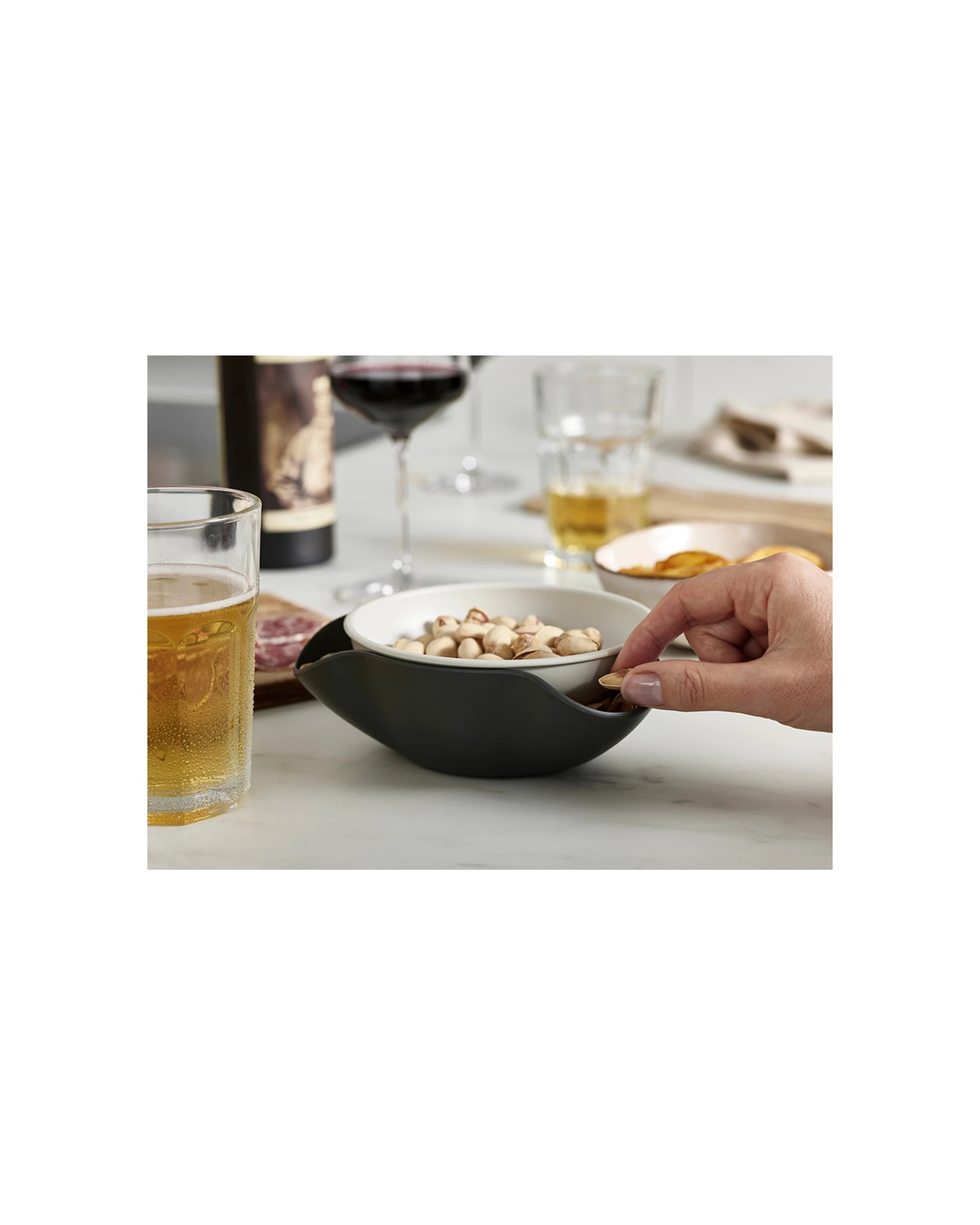 3 Joseph Joseph Double Dish Stacked Bowl Waste Disposal Snack Serving Bowl Compact Design 17.8cm - Grey, 3 of 8