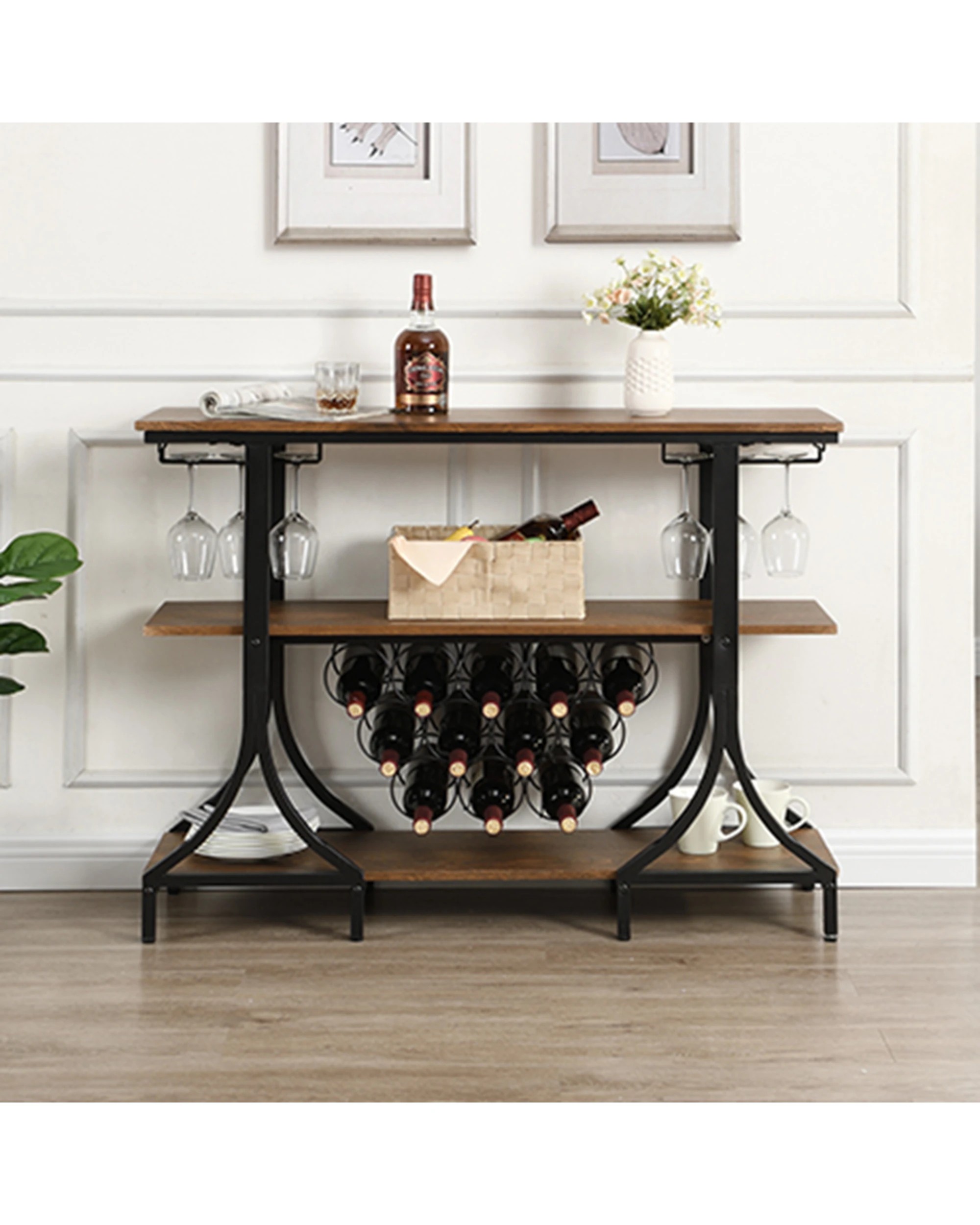 4 IHOMDEC 3-Tier Wine Rack with 12 Bottle Holder - Brown, 4 of 9