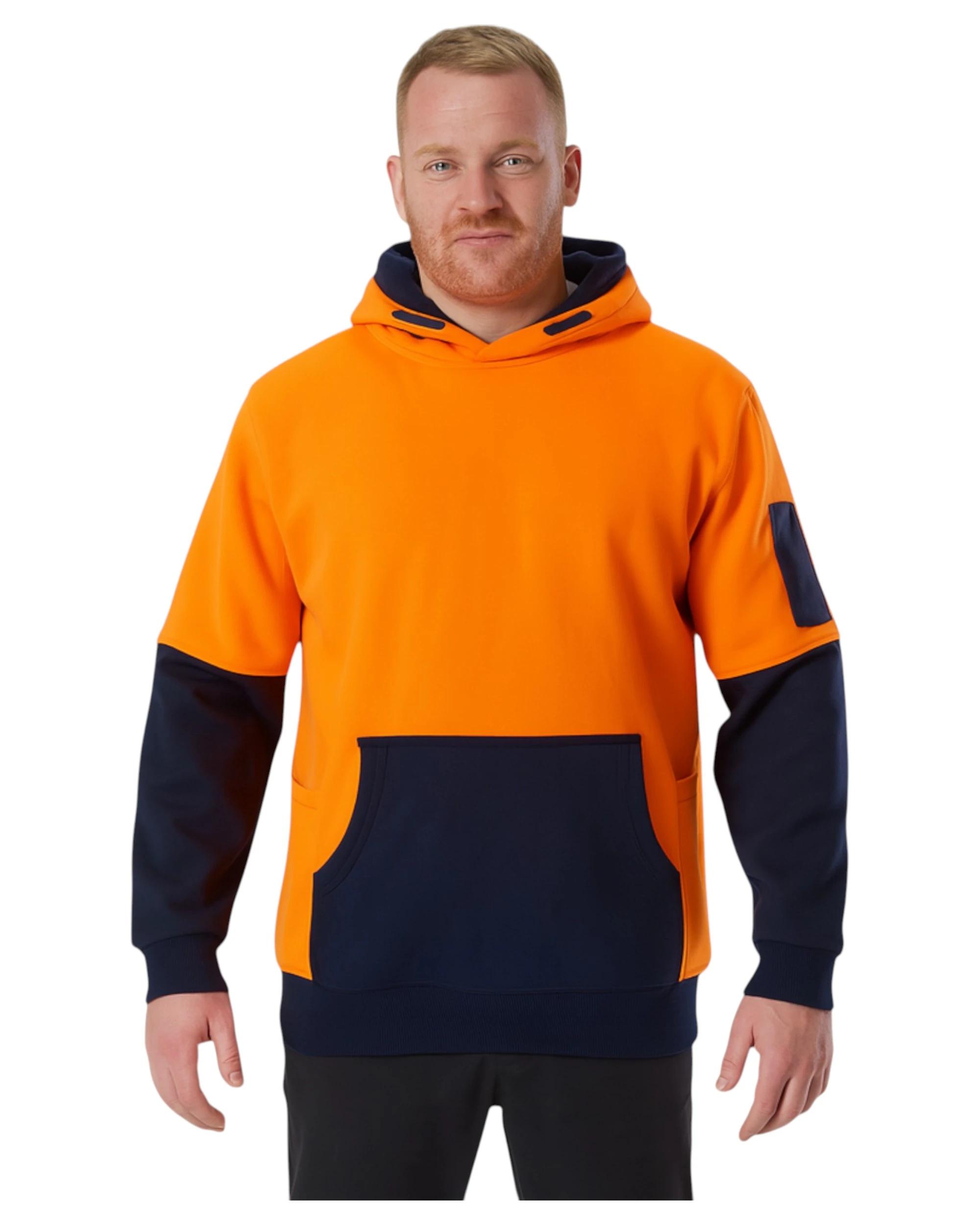 4 Hard Yakka Mens Hi Vis 2 Tone Fleece Hoodie ORANGE/NAVY, 4 of 5