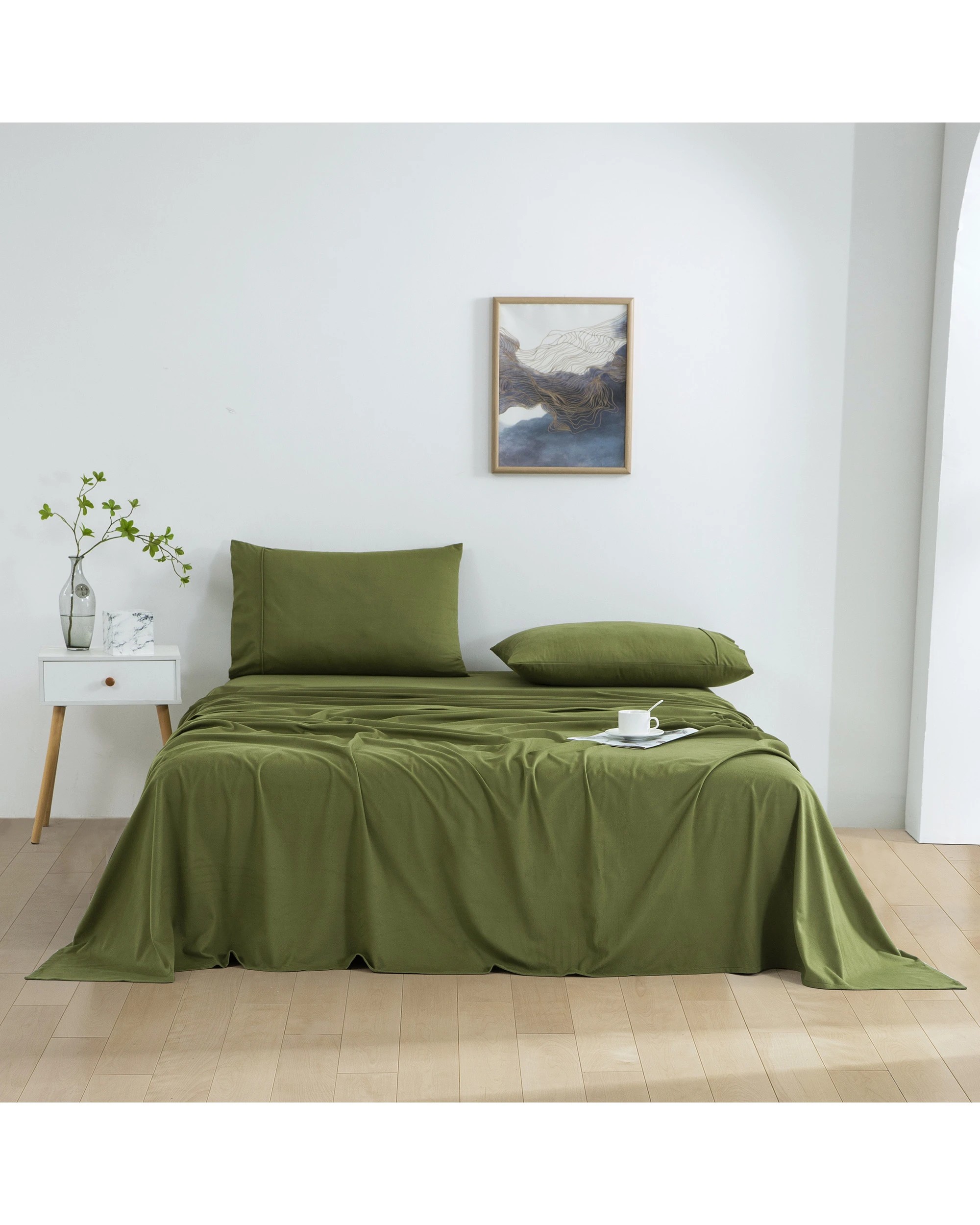 1 Dreamaker Micro Flannel Sheet Set - Single Bed - Olive, 1 of 9