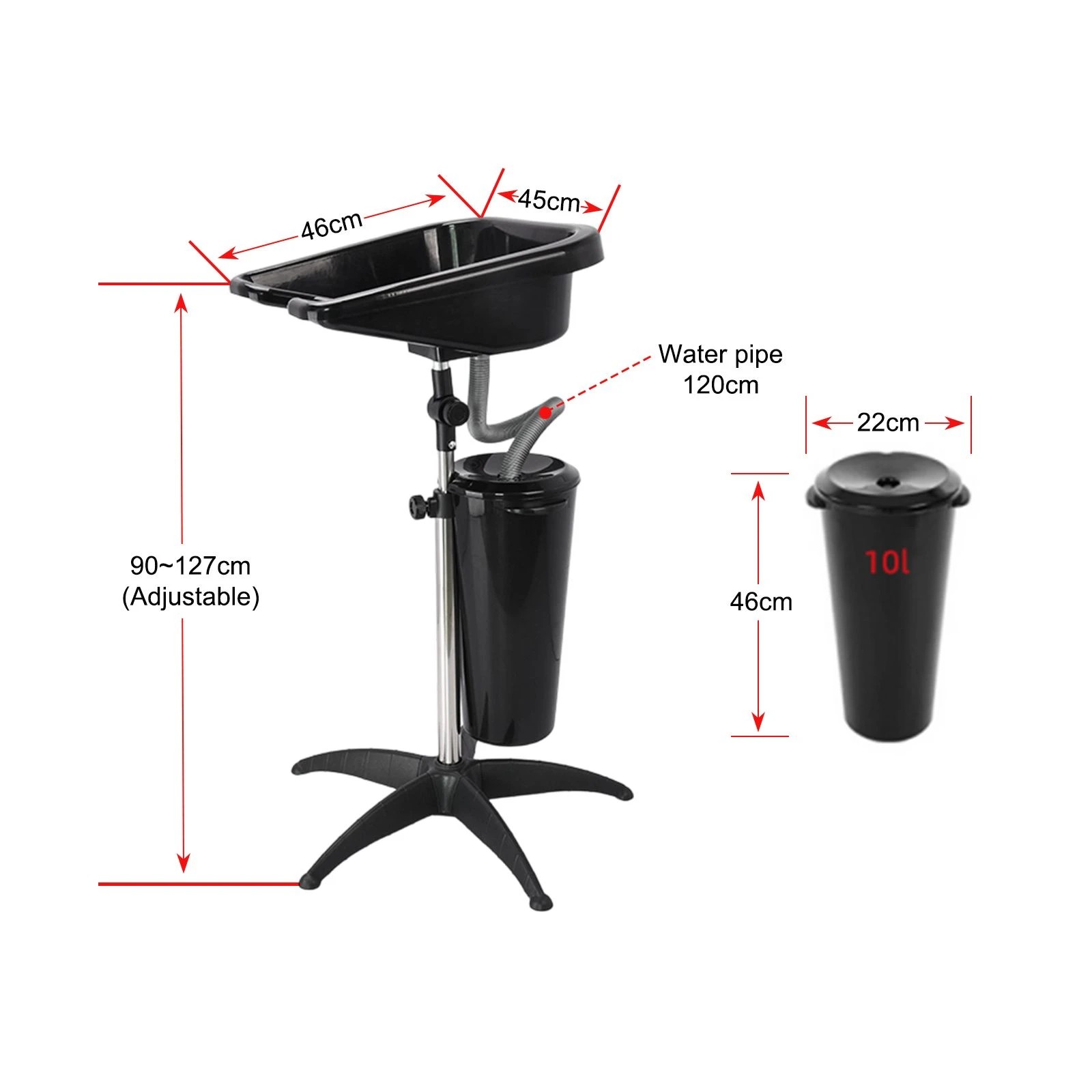 8 Ausway Portable Adjustable Salon Basin with 10L Bucket Mobile Hair Washing Sink, 8 of 8