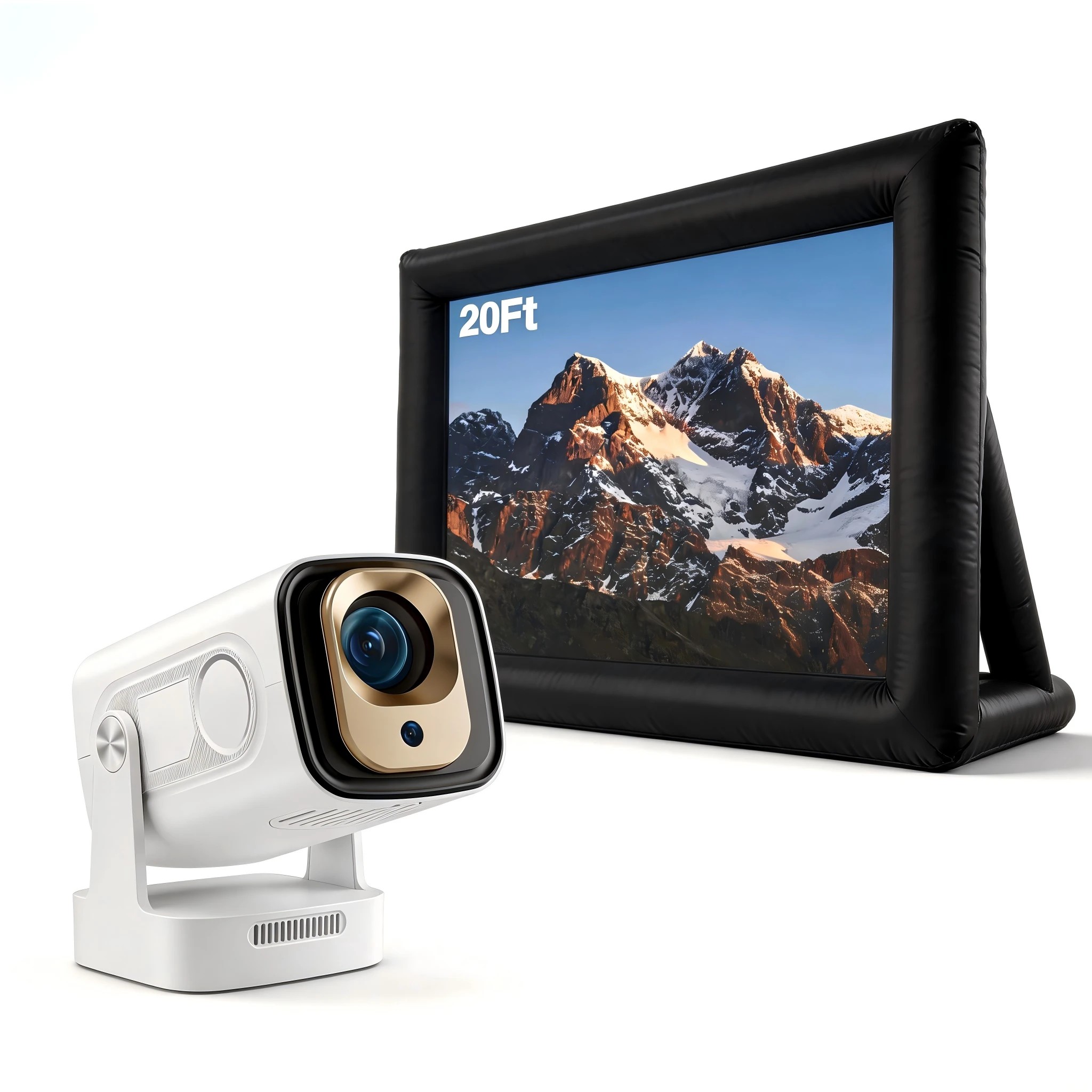 1 Advwin Mini Projector and 20ft Inflatable Movie Screen Combo Outdoor Projector and Screen with Blower - Black, 1 of 6