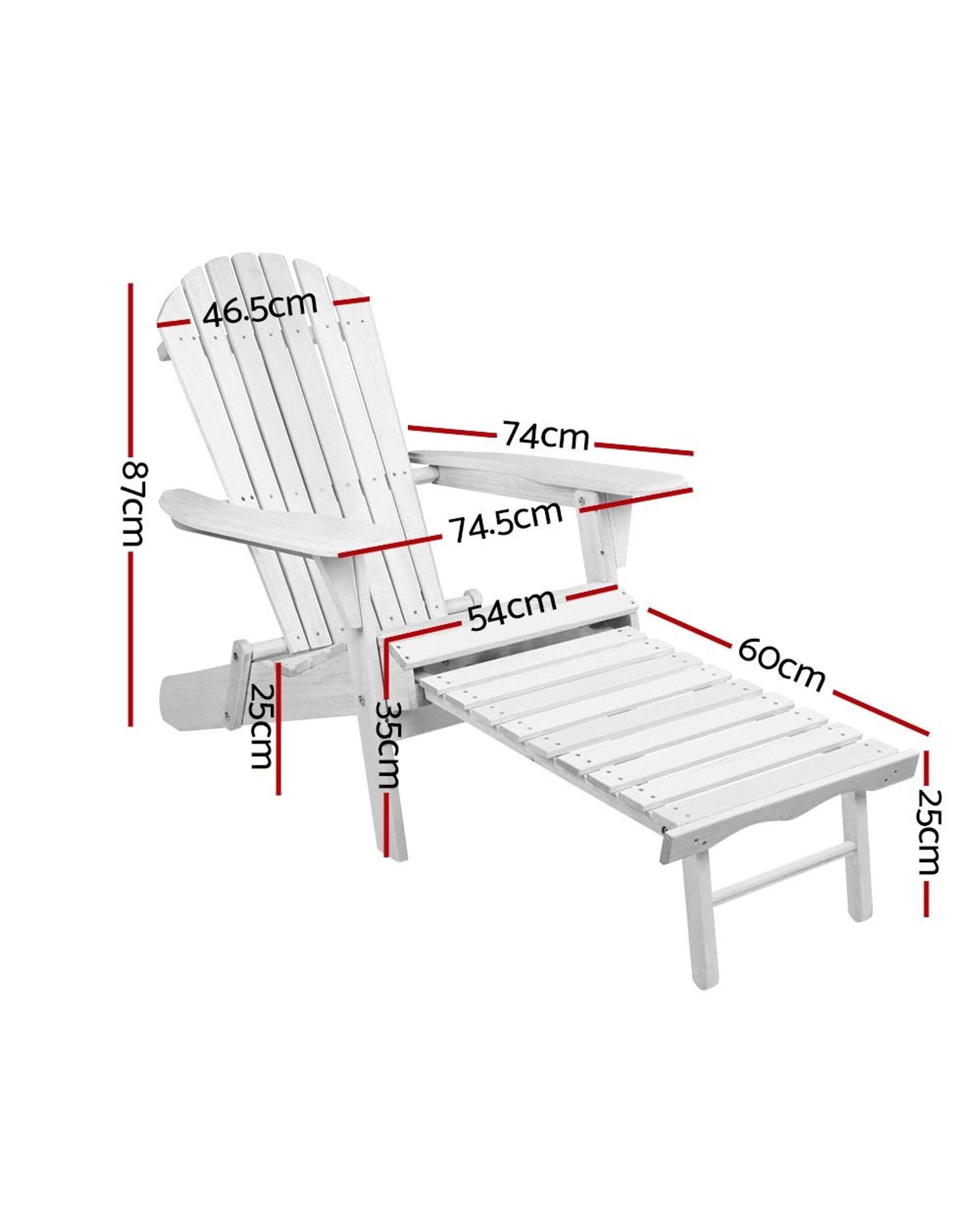 2 Gardeon 2PC Adirondack Outdoor Chairs Wood Foldable Sun Lounge Patio - White, 2 of 5