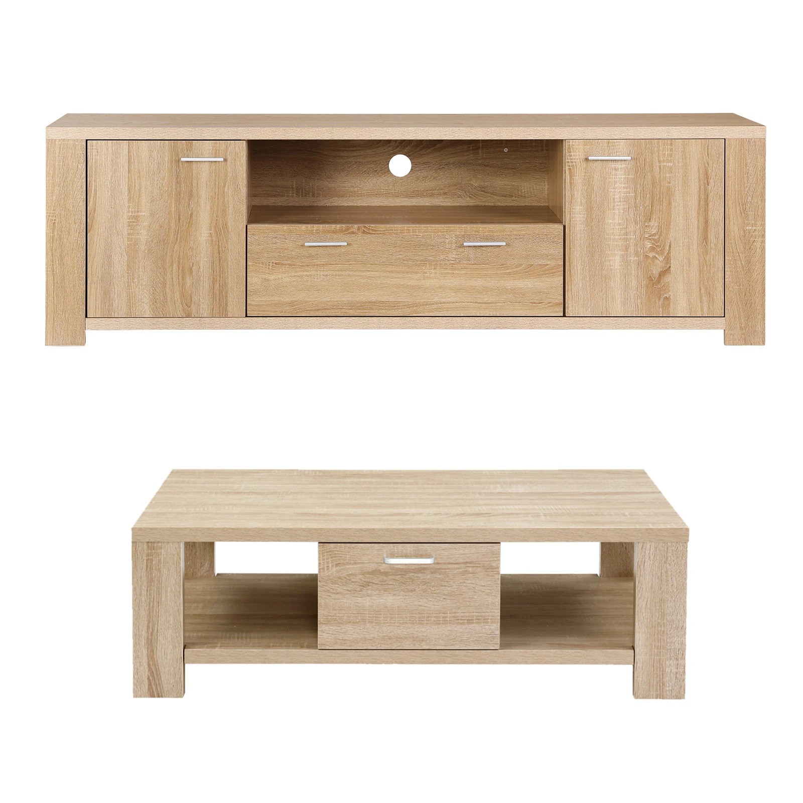 4 Artiss TV Unit & Coffee Table Set Storage Drawer - Natural, 4 of 8