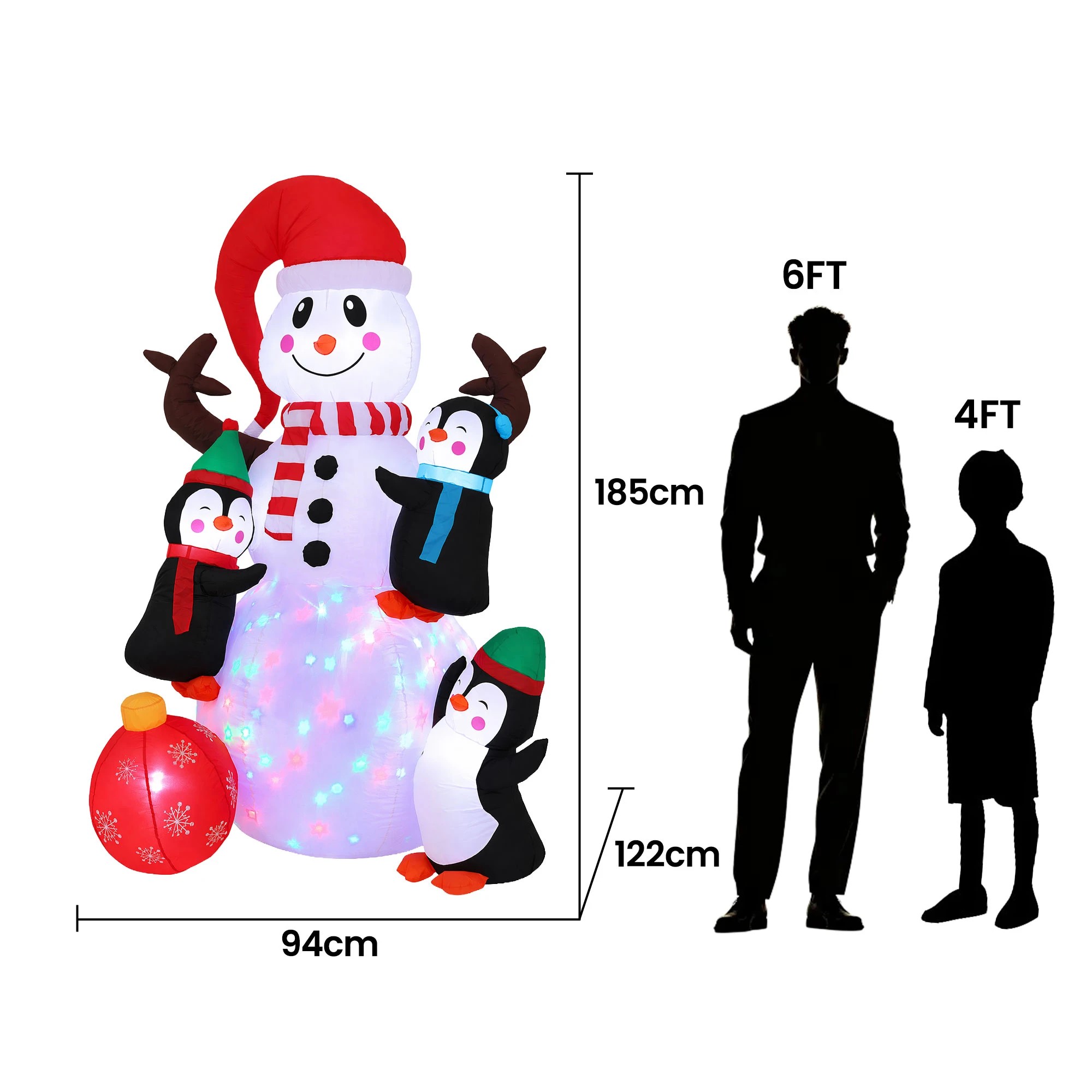 3 Jingle Jollys Christmas Inflatable Snowman 1.8M Height LED Outdoor Decorations Illuminated - Multi, 3 of 9