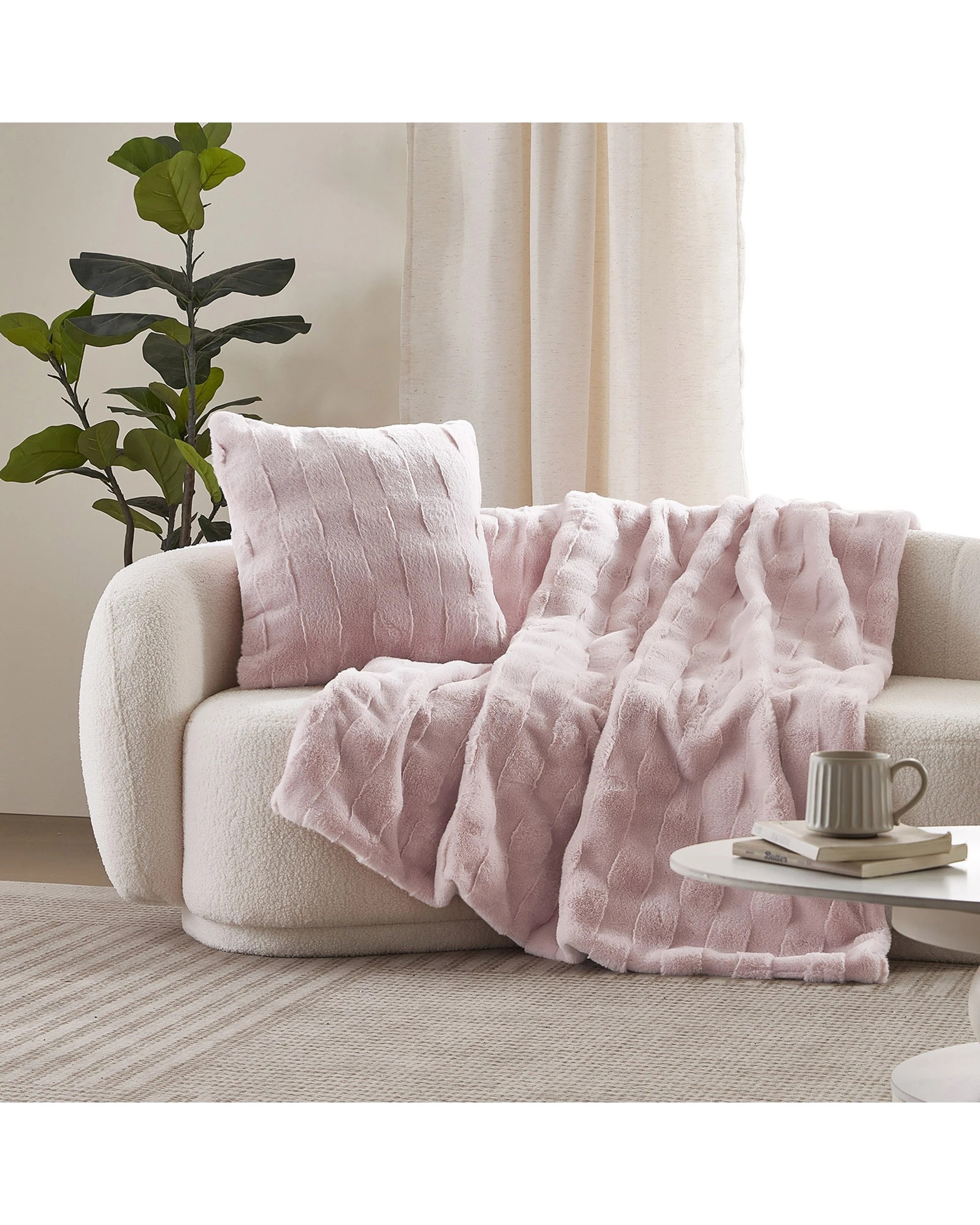 1 Dreamaker Basketweave Faux Fur Throw Blanket 130x170cm - Blush Pink, 1 of 6