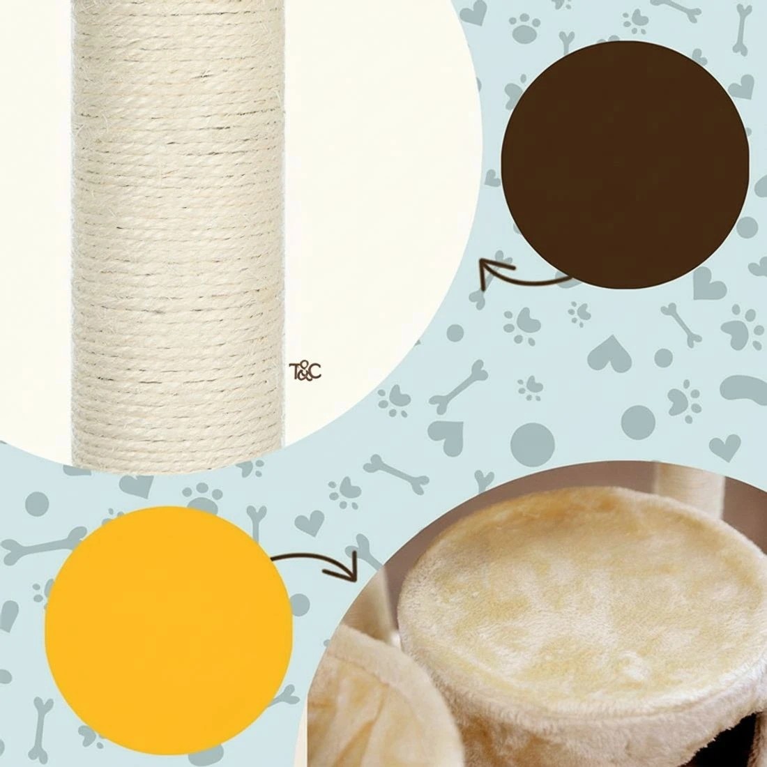 7 i.Pet Cat Tree 203cm Tower Scratching Post Scratcher Condo Trees House Bed - Beige, 7 of 7