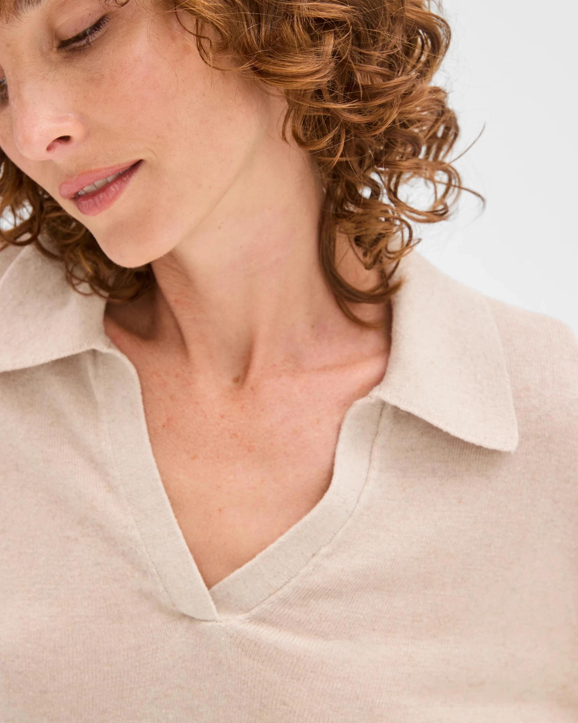 4 Target Woman Linen Blend Short Sleeve Polo Knit Top OATMEAL MARLE, 4 of 6