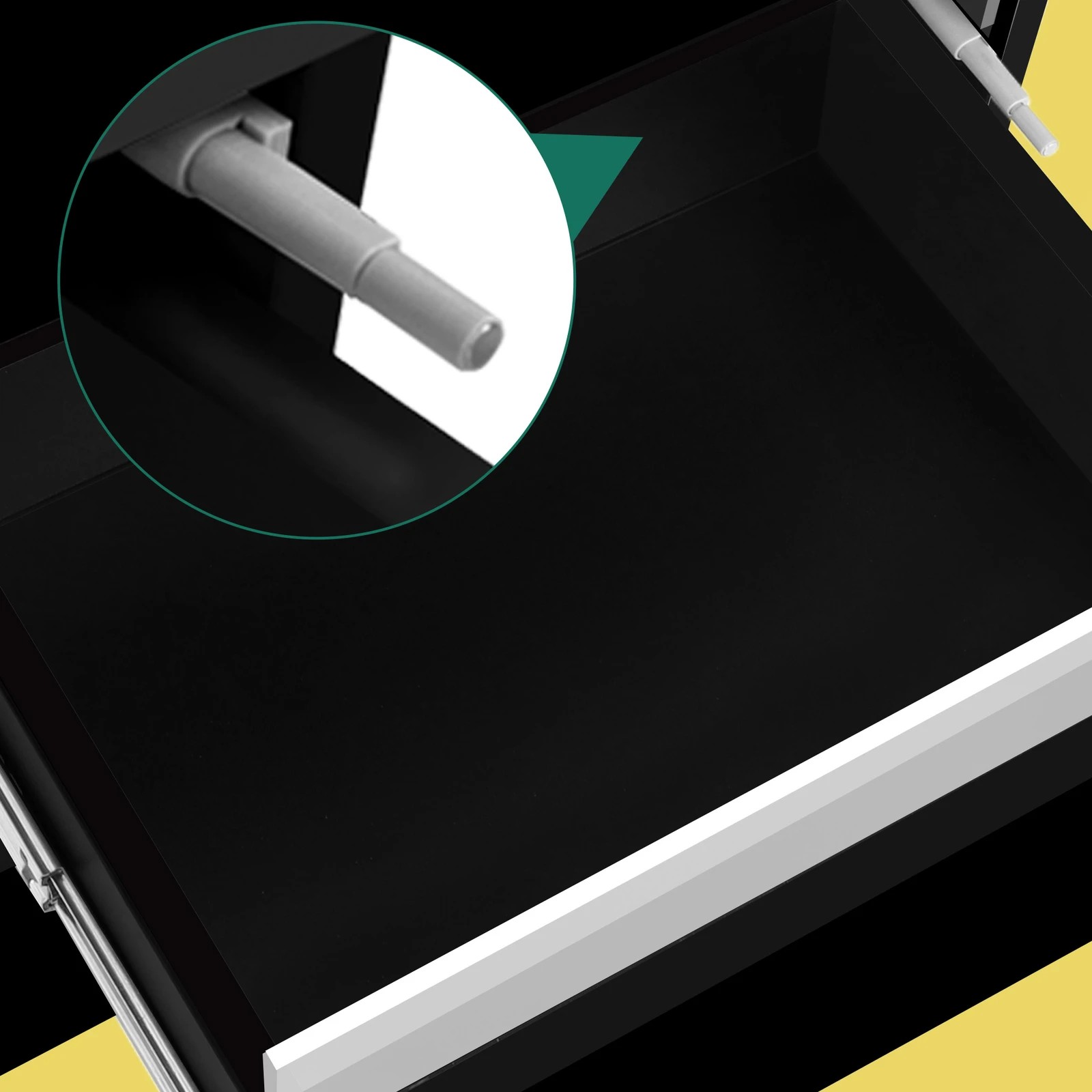 9 Alfordson Bedside Table RGB LED Nightstand 3 Drawers 4 Side High Gloss - Black, 9 of 10