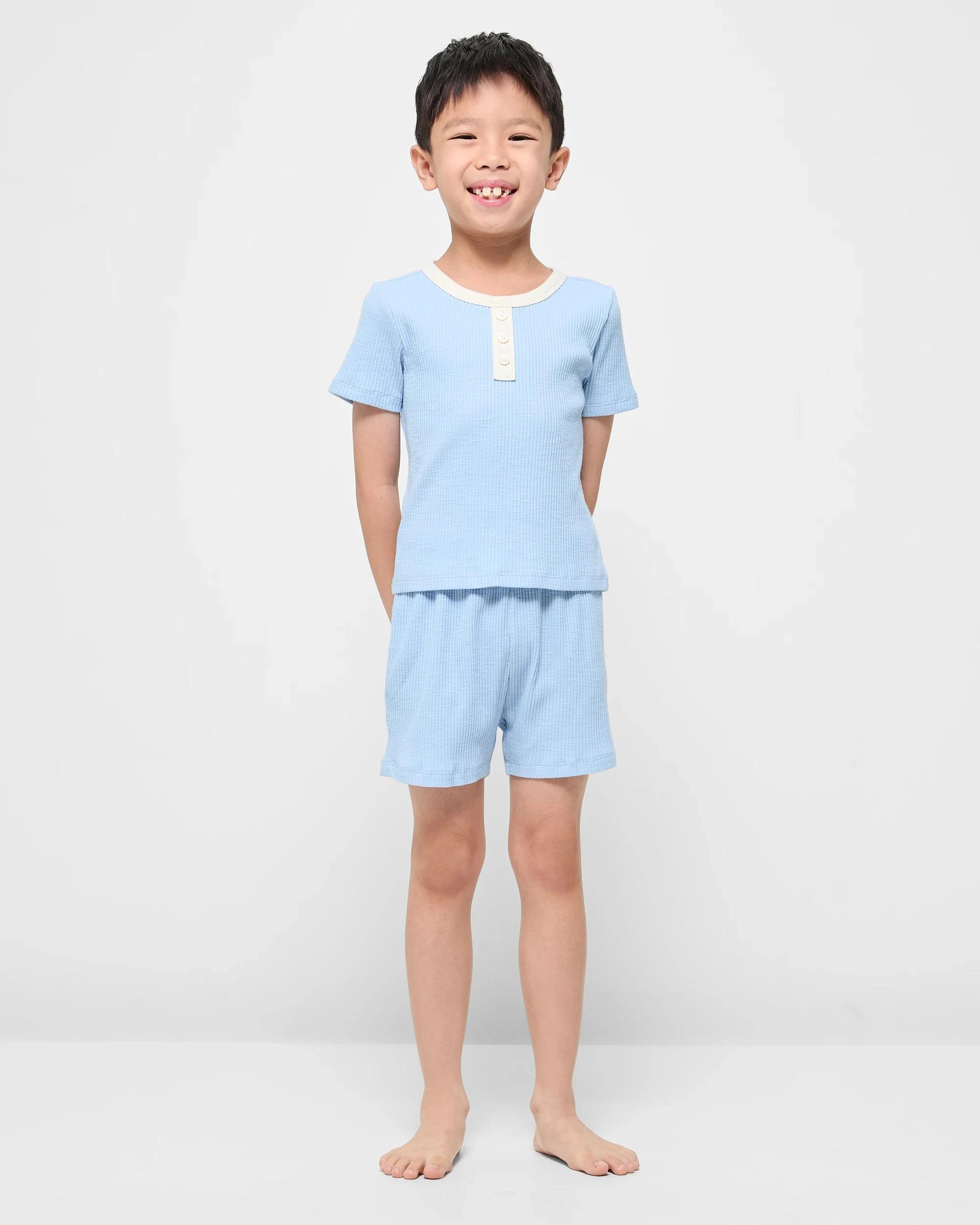 2 Target Younger Boys Henley Slub Rib Knit Pajama Set BLUE, 2 of 6