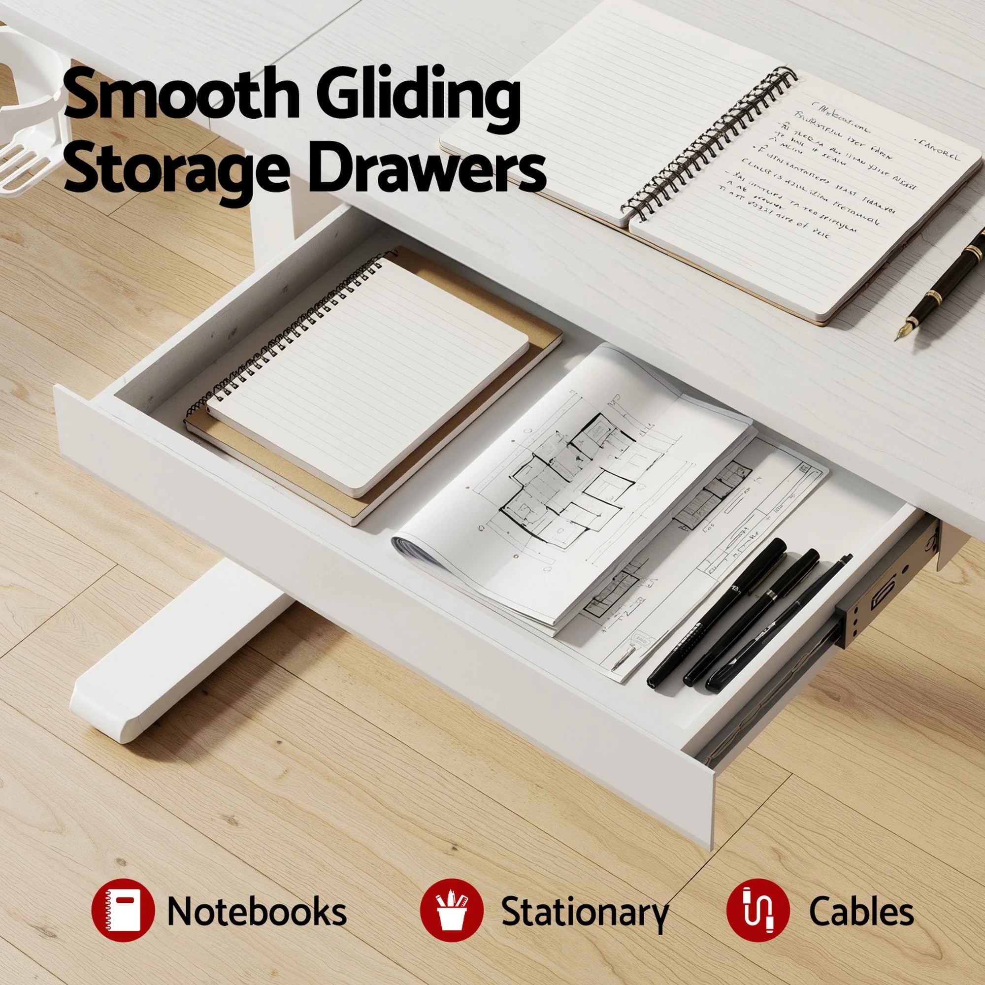 8 Artiss Electric Standing Desk 140cm Adjustable Height Motorised Home Office Desk Drawer - White, 8 of 8