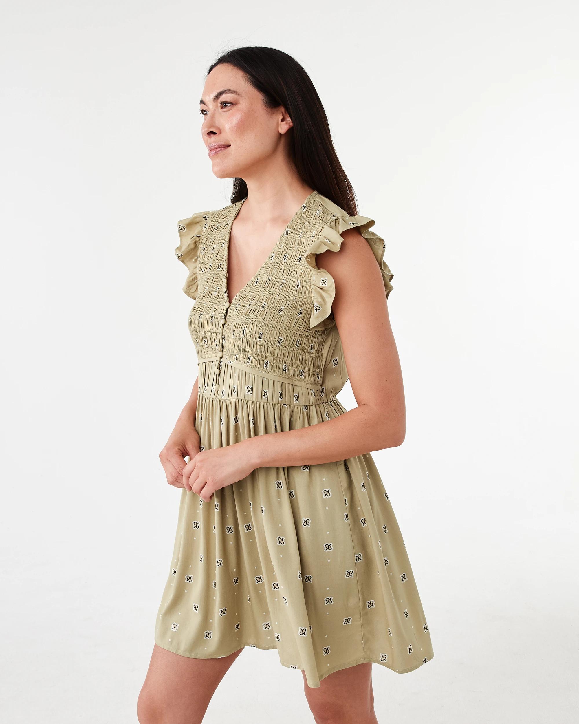 2 Short Frill Sleeve Button Mini Dress Pais Geo, 2 of 8