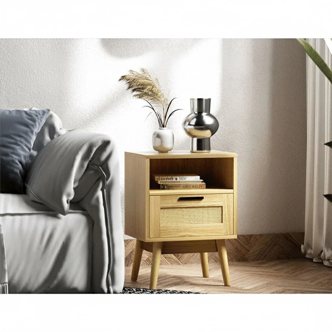 4 Artiss Rattan Bedside Table 1 Drawer with Shelf - Natural, 4 of 6