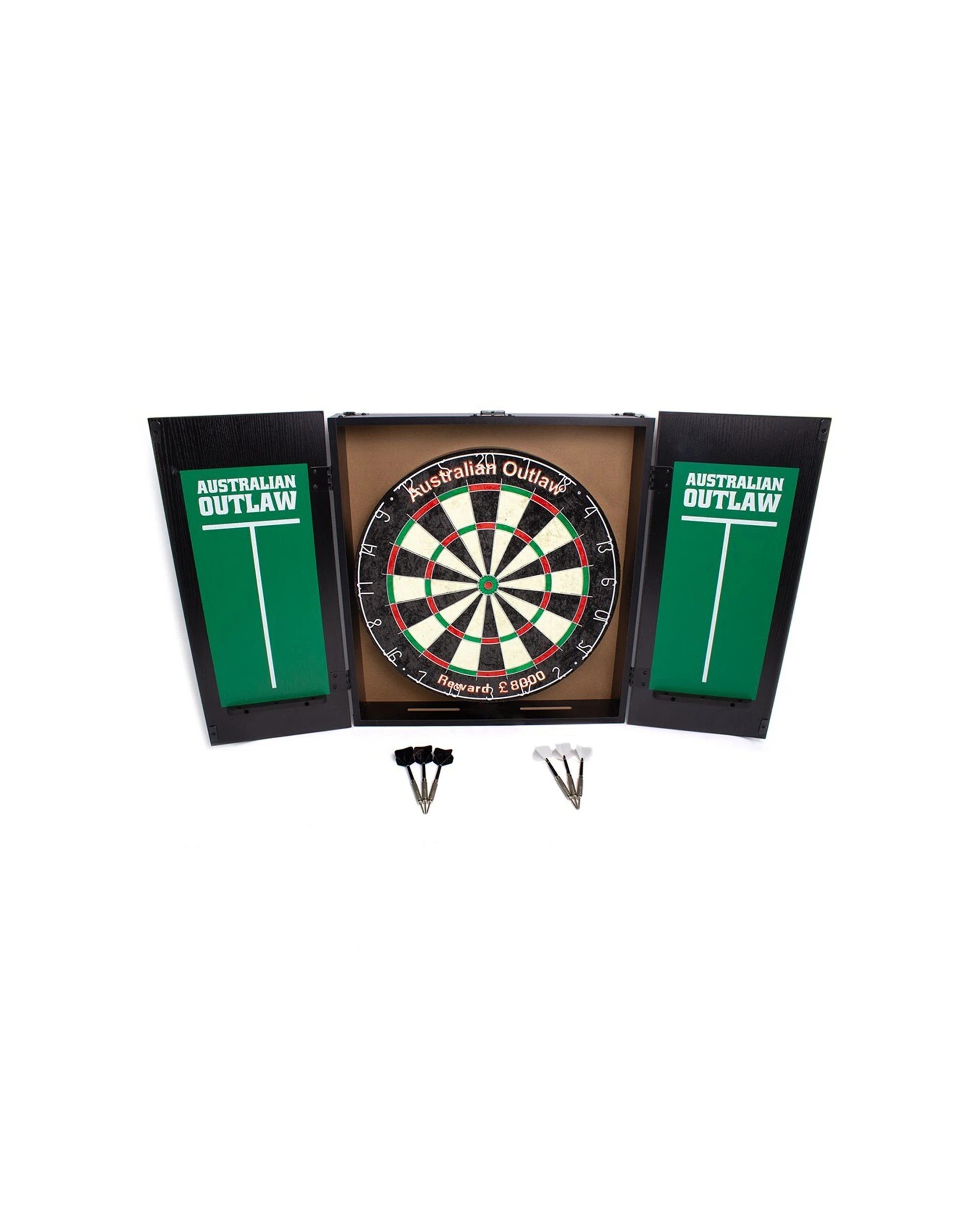1 Formula Sports Australian Outlaw Dartboard & Cabinet Set With Brass Darts - Brown, 1 of 3