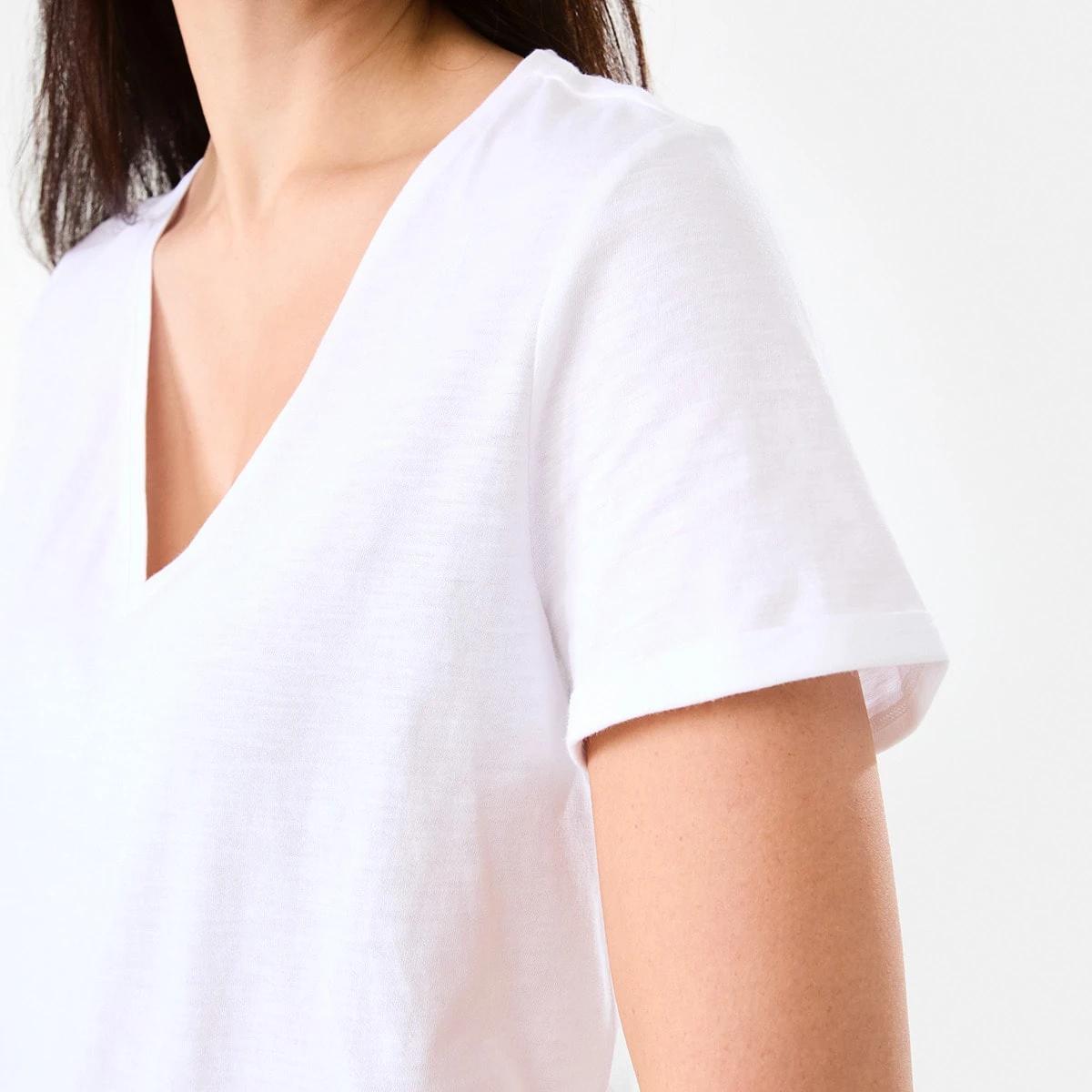 5 Short Sleeve Slub V-neck T-shirt White, 5 of 5