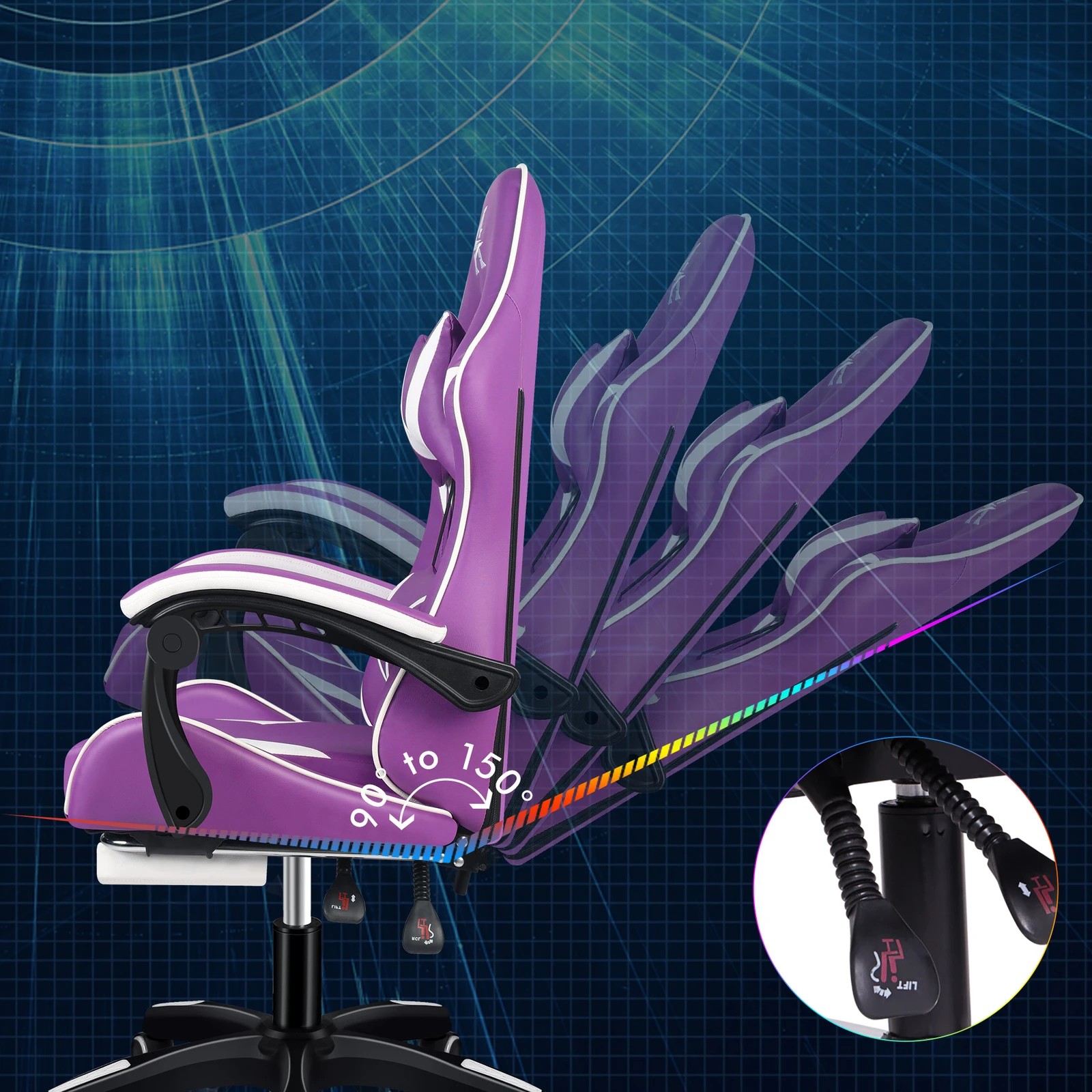 5 Alfordson Gaming Office Chair Massage Computer Footrest Leather - Purple White, 5 of 10