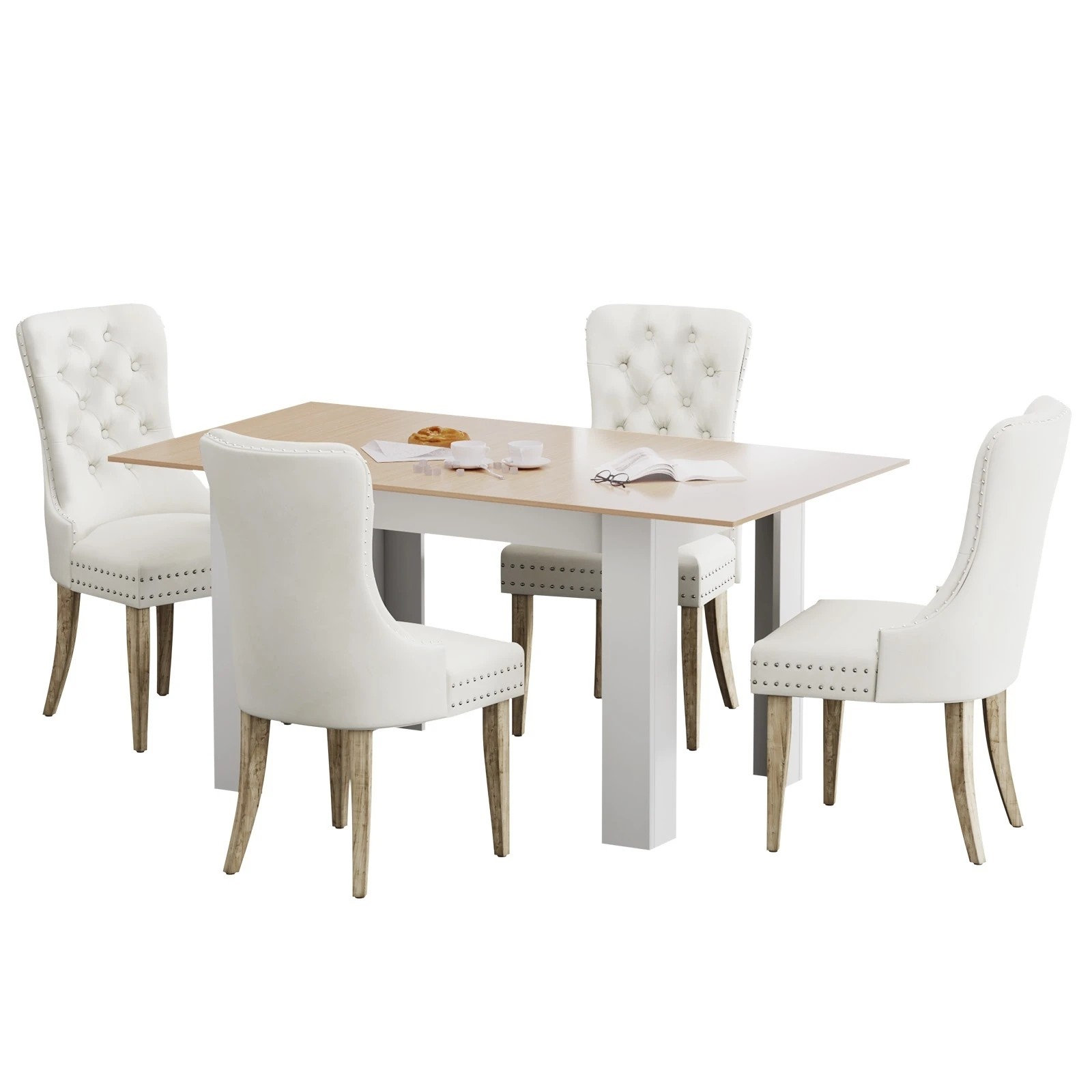 1 Oikiture 160cm Extendable Dining Table With 4pcs Dining Chairs Velvet
 - Multi, 1 of 10