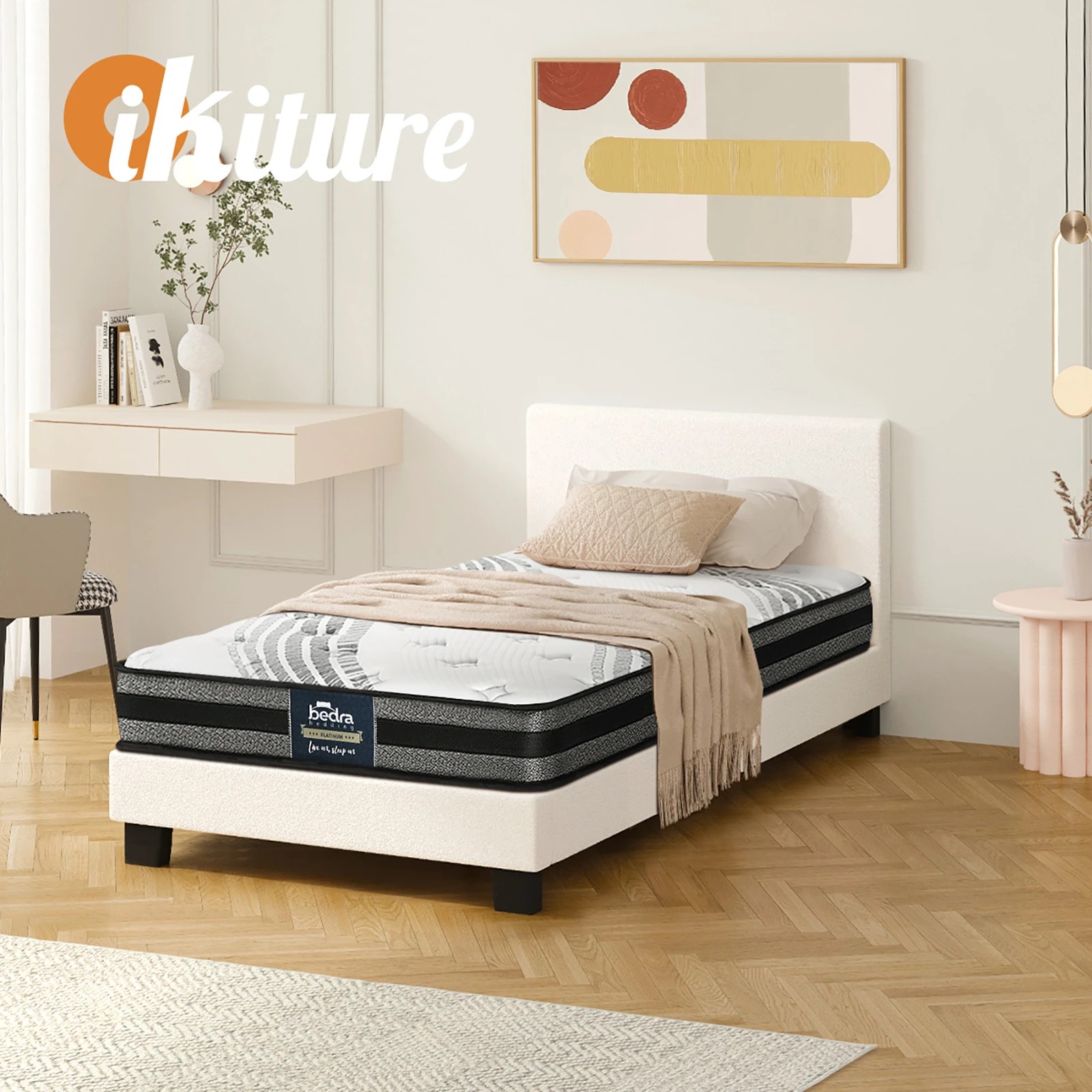 7 Oikiture King Single Bed Frame With Mattress Set
 - White, 7 of 10