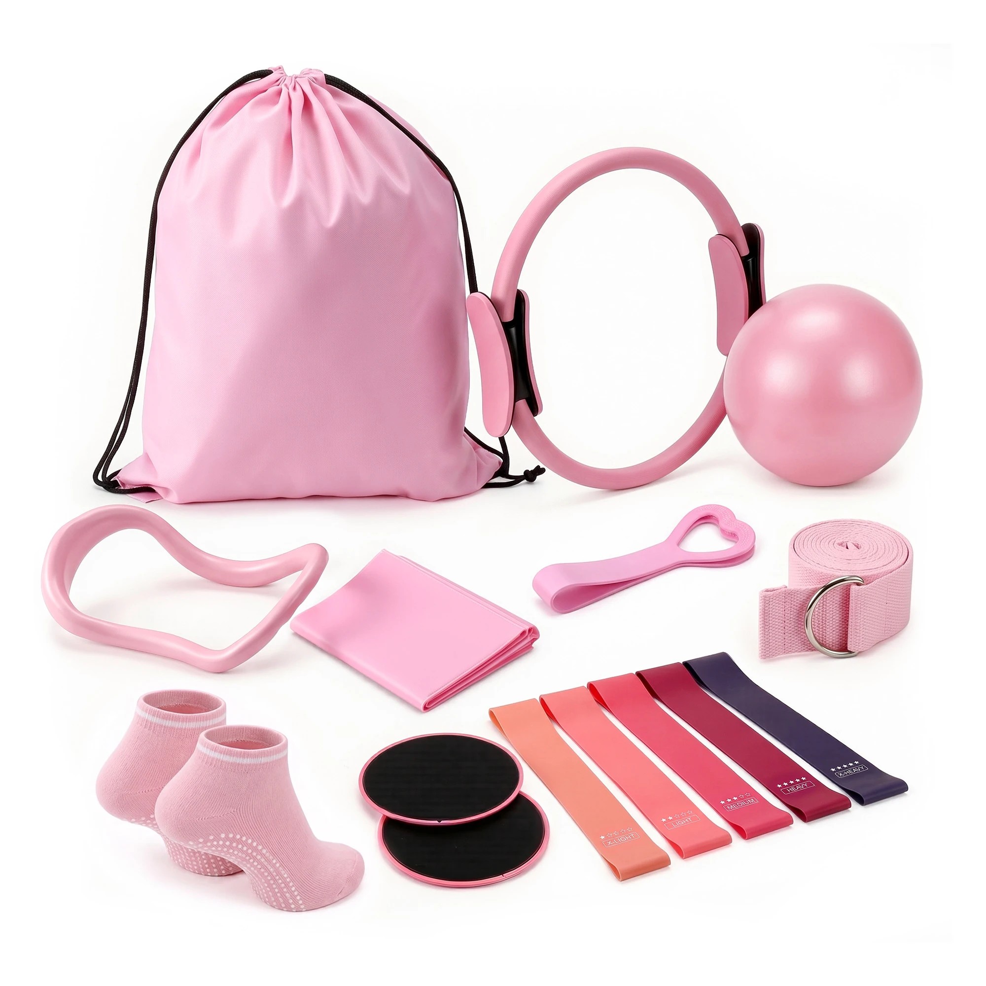 2 Everfit Pilates Ring Set 15Pcs Home Workout Fitness Equipment Yoga Ball Socks Starter Kit - Pink, 2 of 9