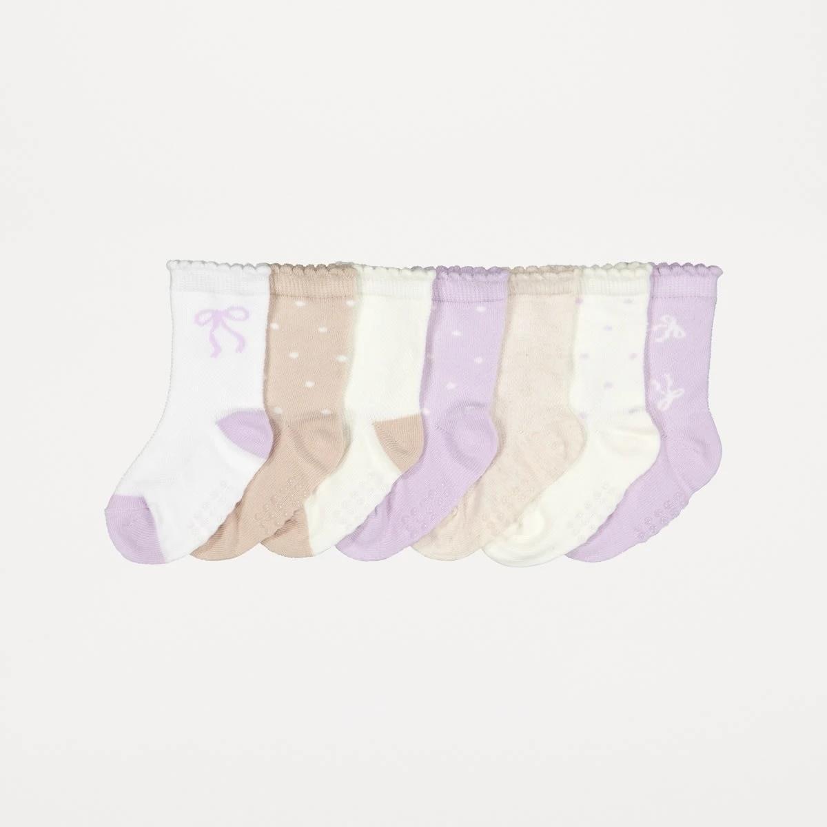1 7 Pack Summer Crew Socks PURPLE BOWS, 1 of 3