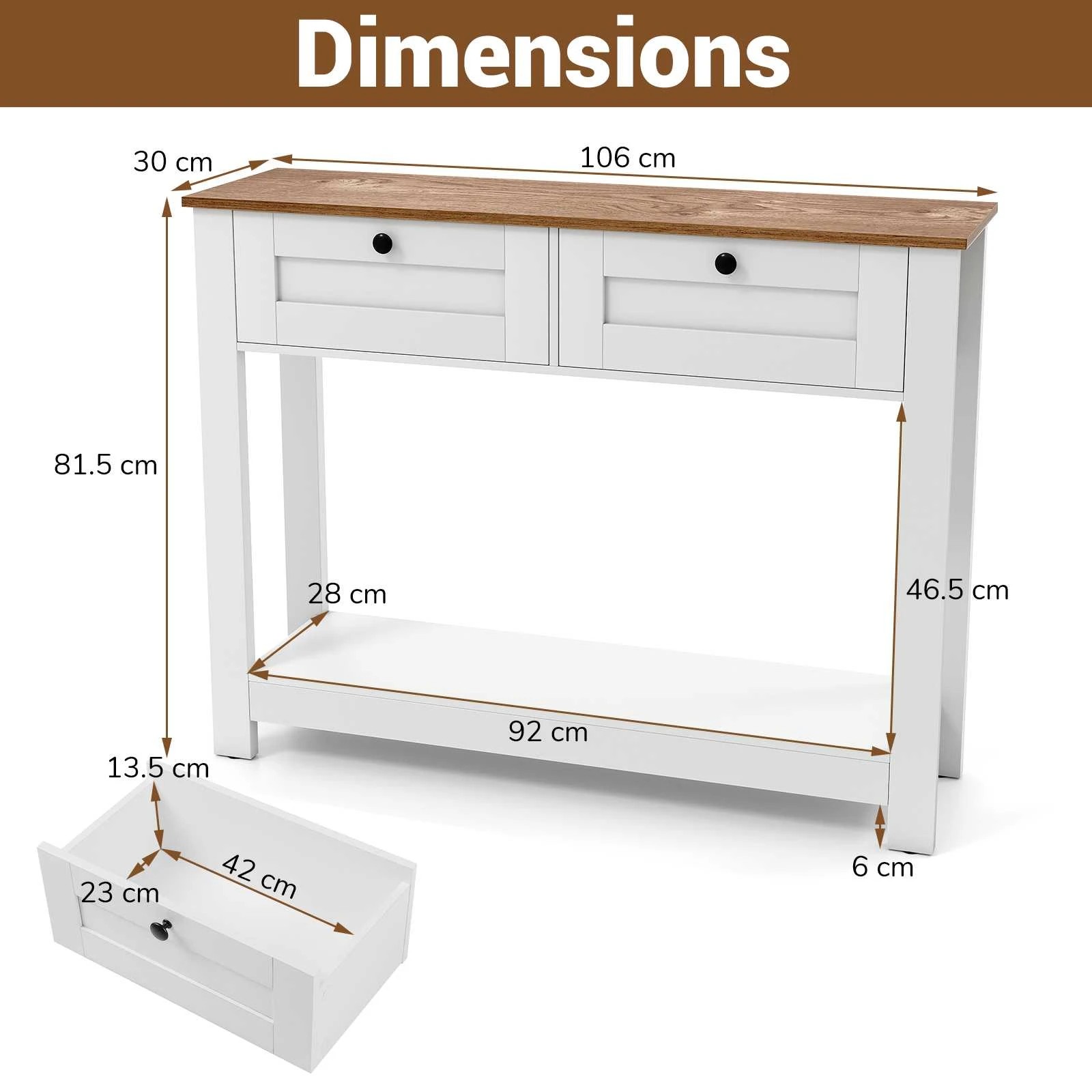 4 Costway Farmhouse Console Table w/2 Drawers Entryway Side Table, 4 of 10