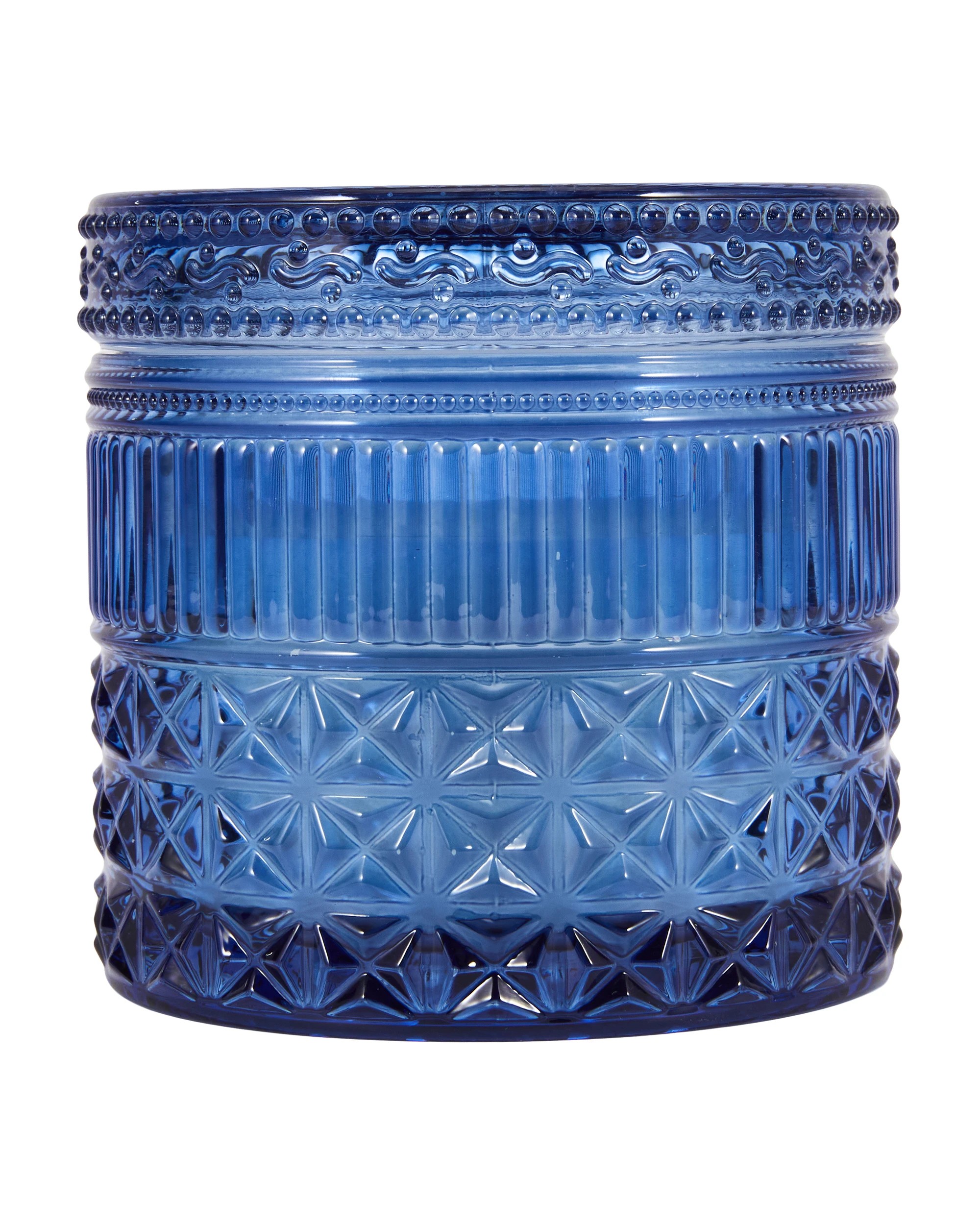 1 Blue Embossed Glass Candle, 1 of 5
