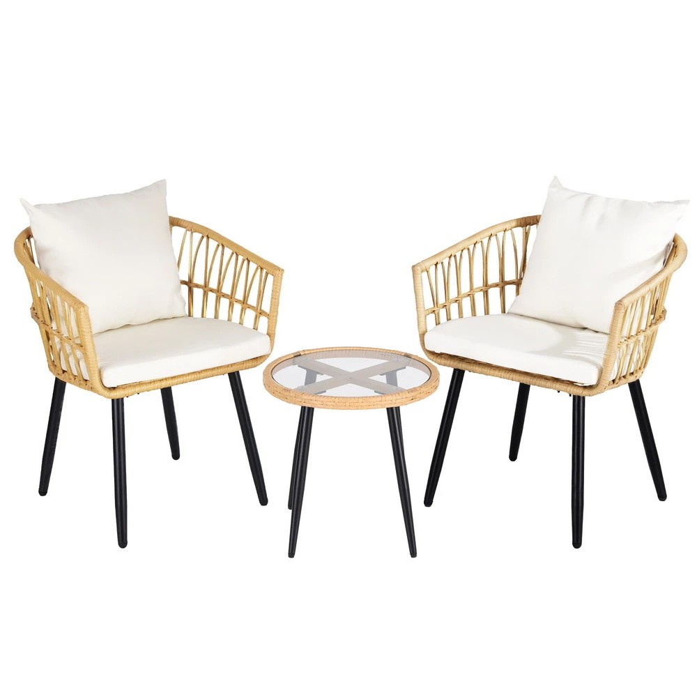 1 Gardeon 3PC Outdoor Bistro Set Patio Furniture Lounge Setting Table and Chairs Natural - Natural, 1 of 5