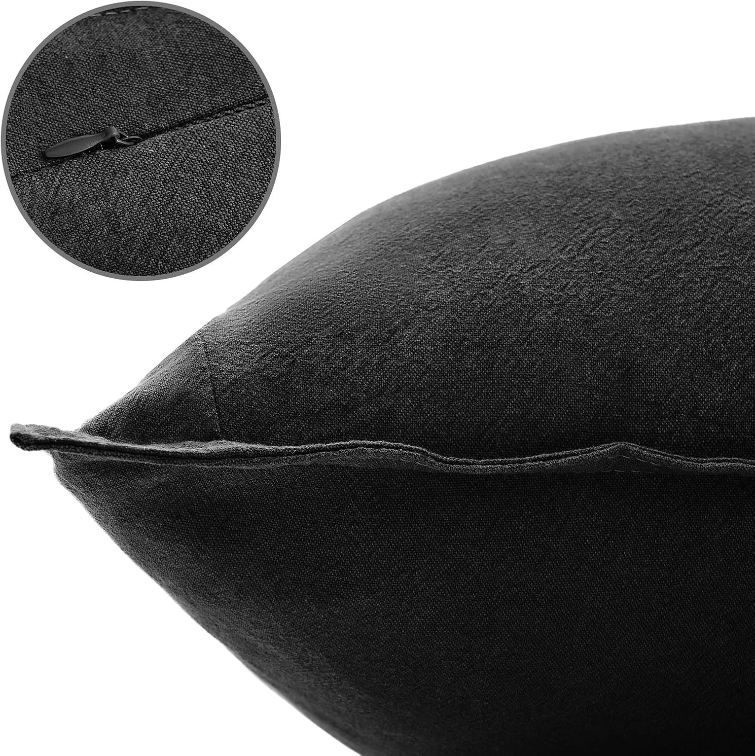 3 Gioia Casa 2-Pack Linen-Cotton Blend Cushion Covers 30x50cm - Black, 3 of 4