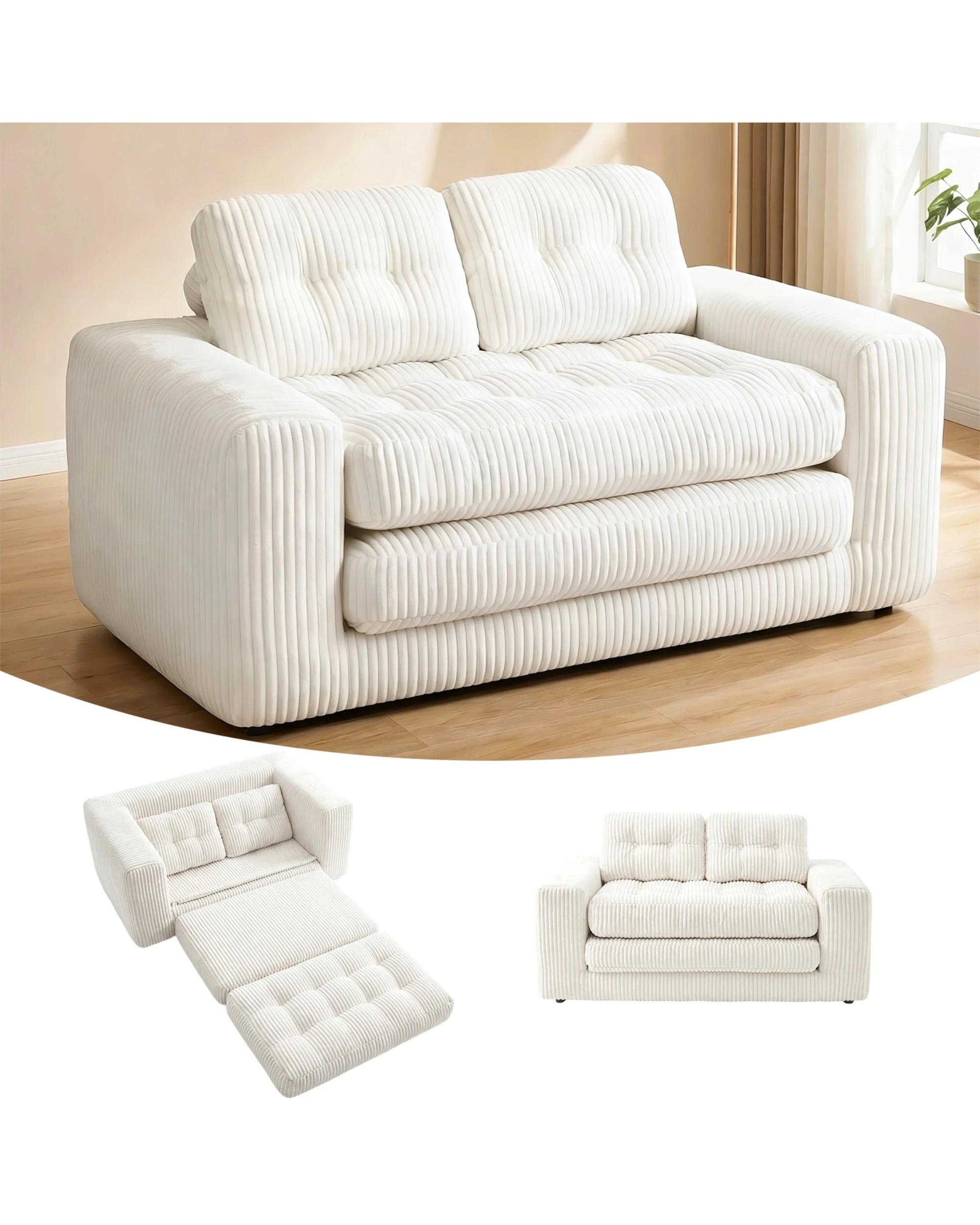 1 Advwin Folding Sofa Bed 2 in 1 Convertible Floor Loveseat Sofa, Fold Out Corduroy Sleeper Couch with 2 Pillows, 1 of 10