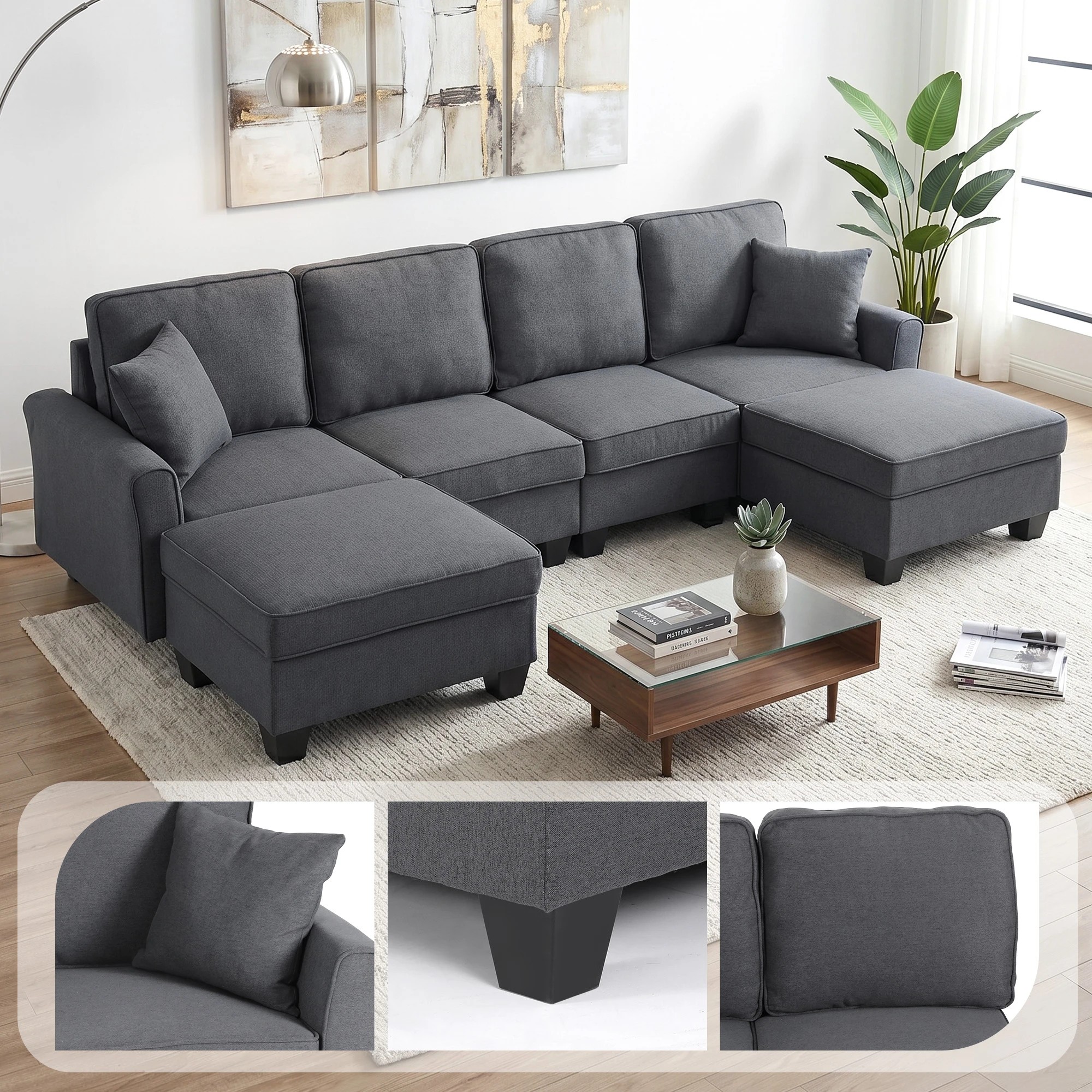 5 Artiss Modular Sectional U Shaped Storage Sofa Couches for Living Room - Grey, 5 of 8