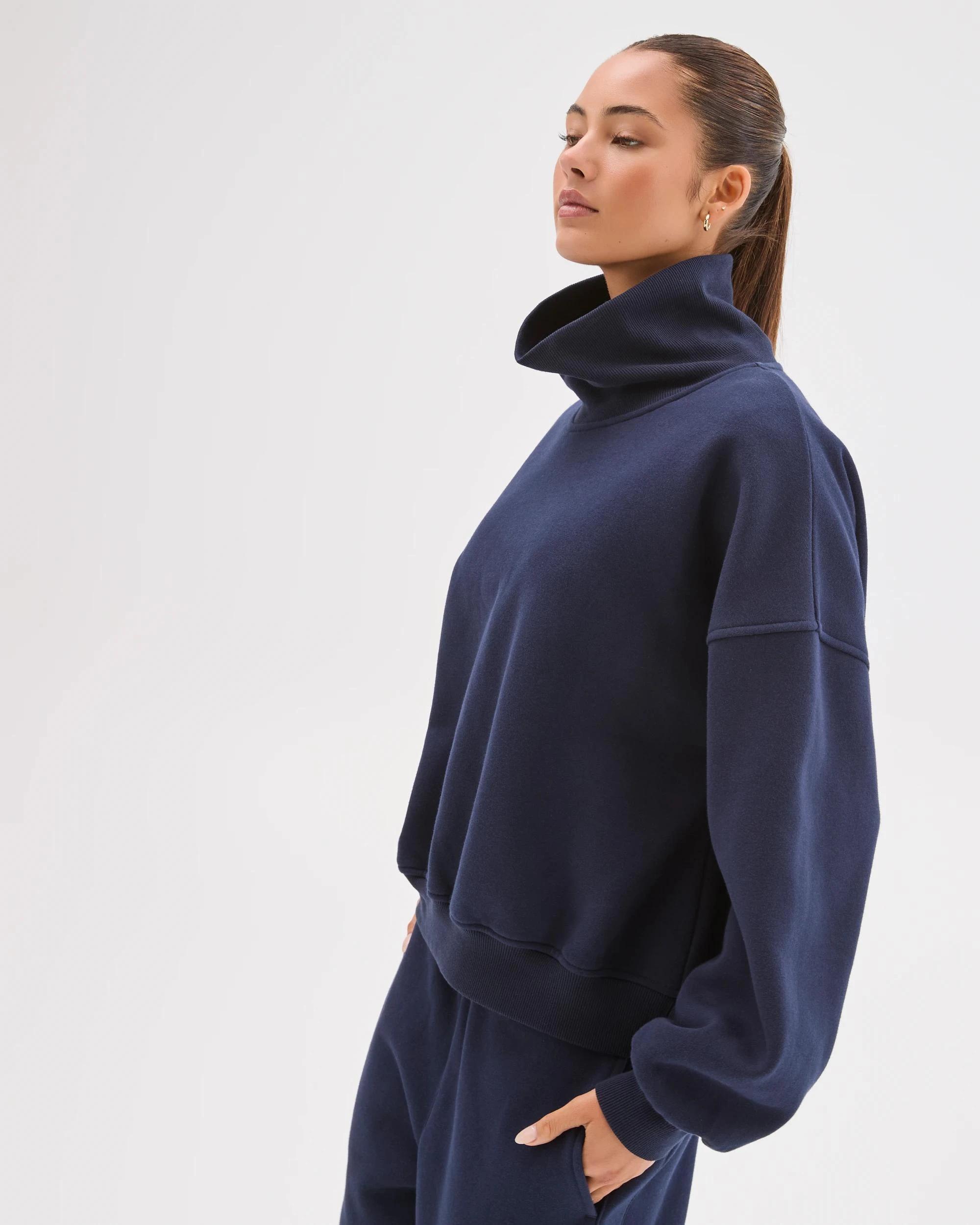 2 Lily Loves Australian Cotton Blend High Neck Fleece Jumper DEEP NAVY, 2 of 7