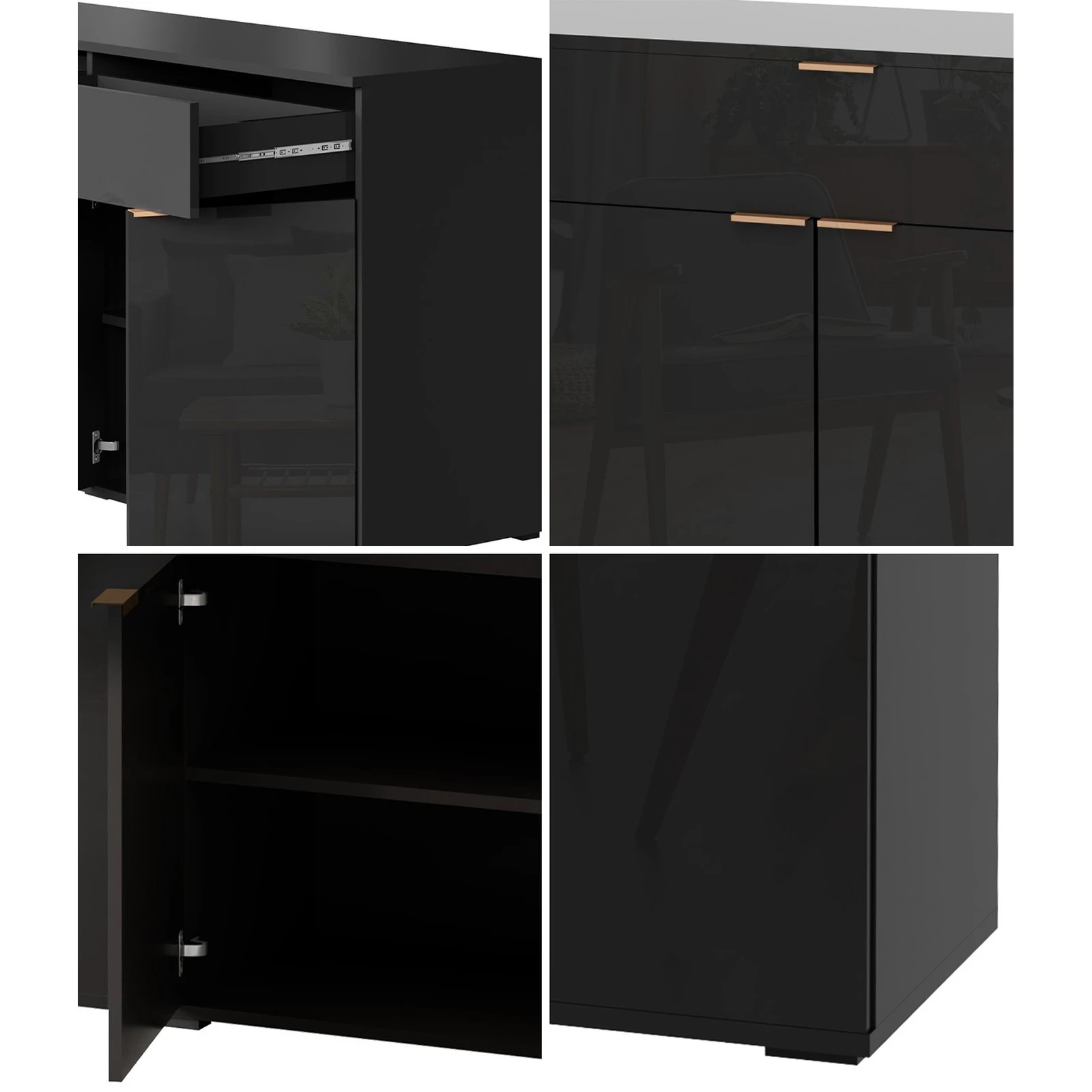 4 Oikiture Sideboard Buffet High Gloss
 - Black, 4 of 10