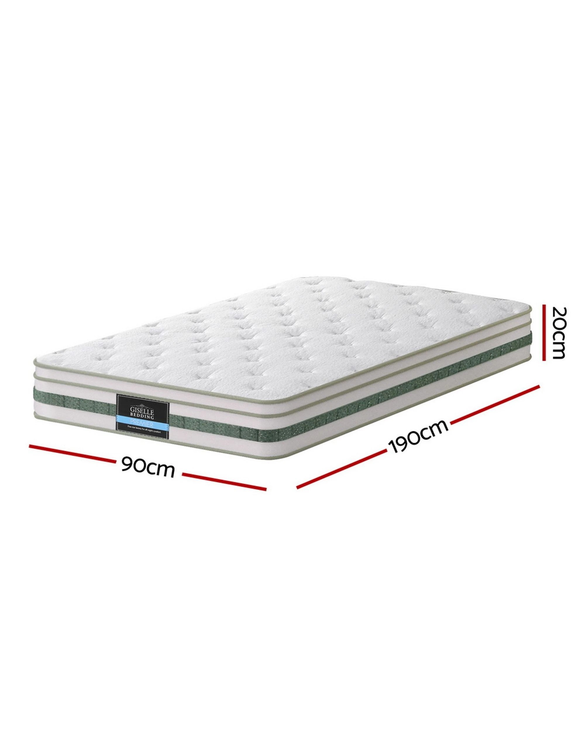 2 Giselle Bedding  Tea Foam Pocket Spring Mattress Single Bed Hybrid Mattresses - Single Bed - Green, 2 of 7