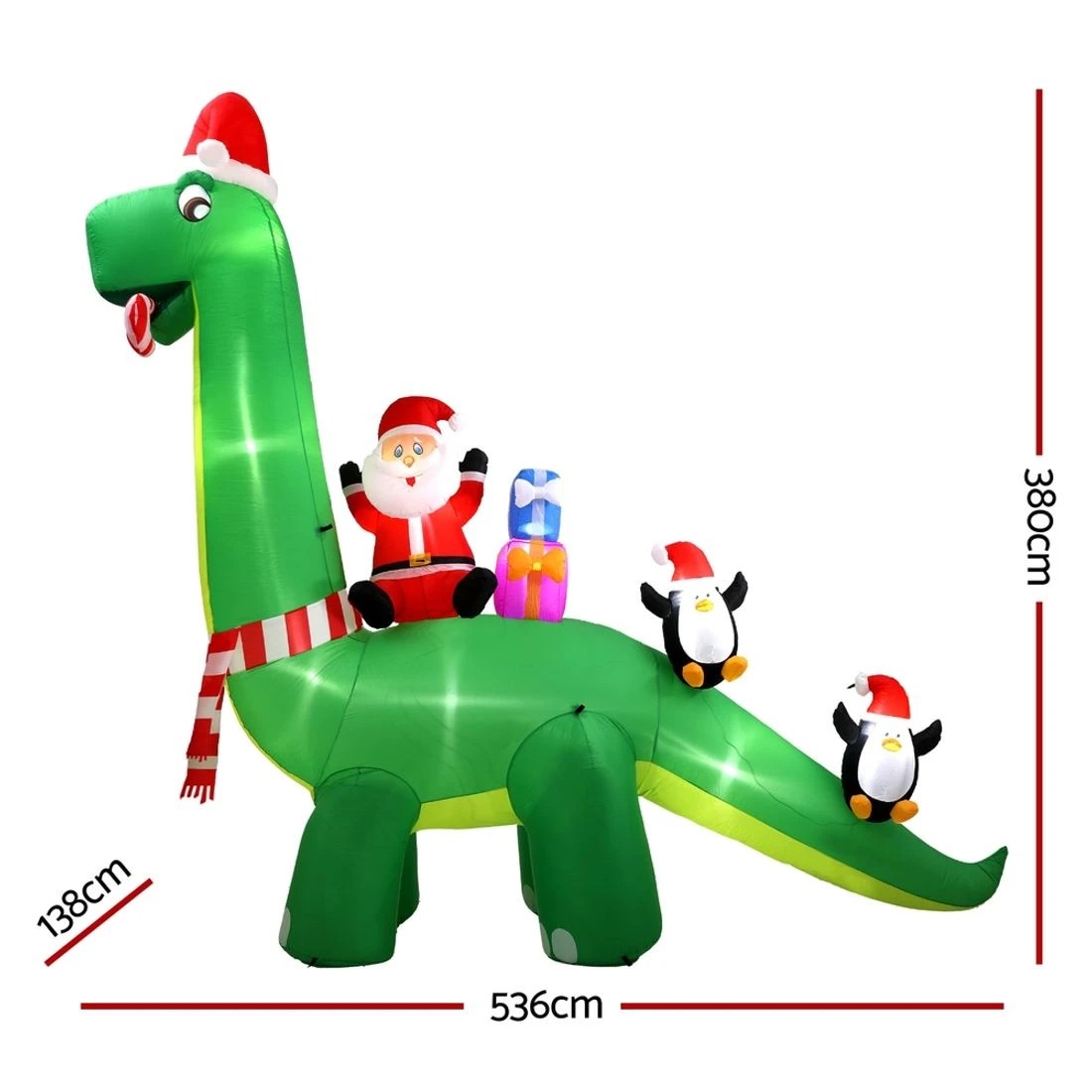 2 Jingle Jollys Christmas Inflatable Santa Dinosaur 3.8M Illuminated Decorations - Multi, 2 of 3