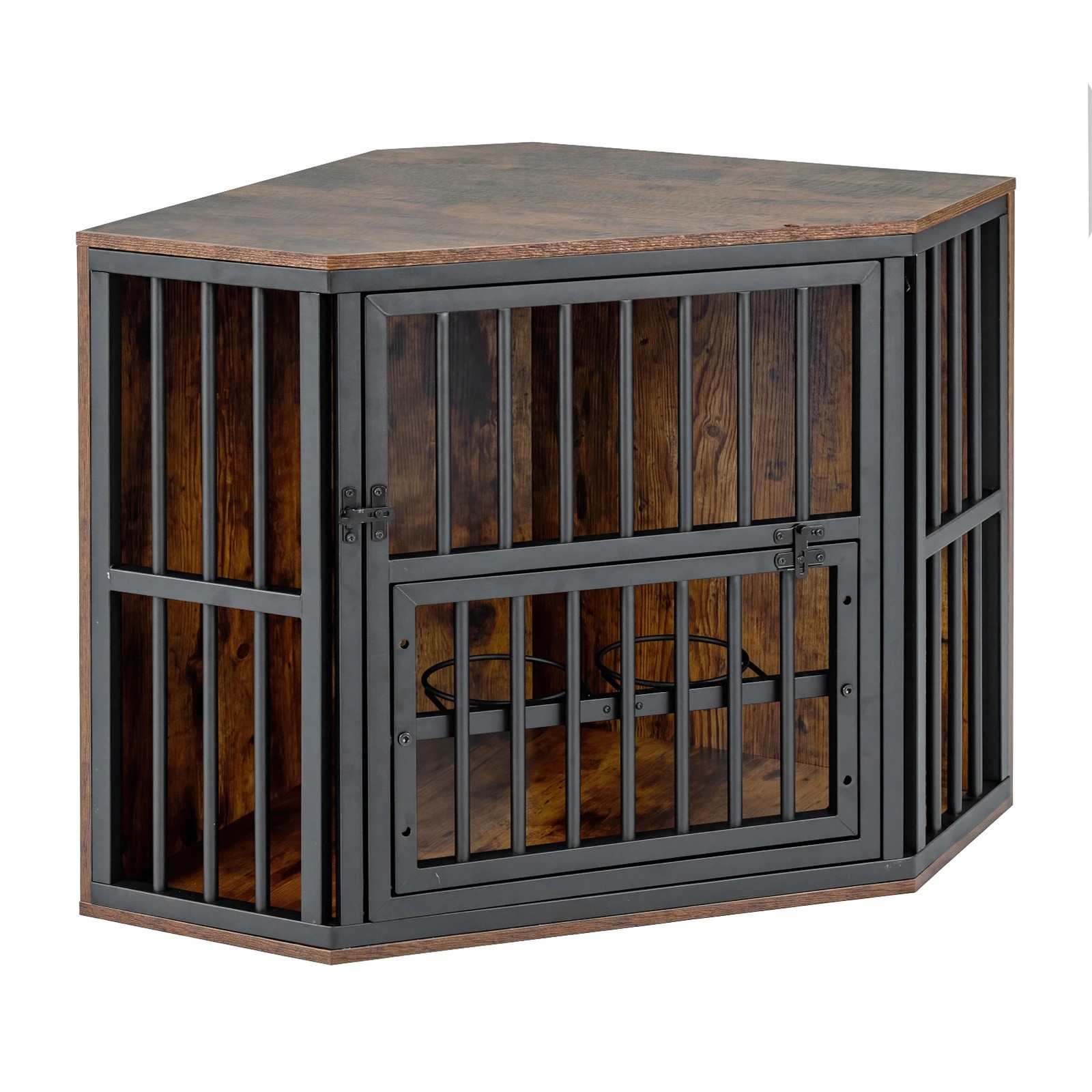 Costway Corner Dog Crate 2-in-1 Dog Kennel & TV Stand w/Dog Bowl Rack ...