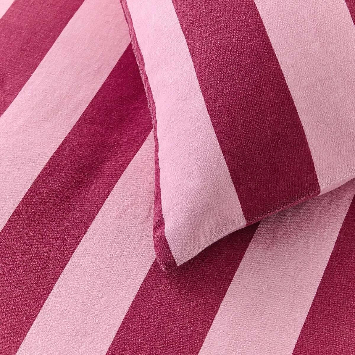 3 Stripe Linen Cotton Quilt Cover Set - Queen Bed, Berry, 3 of 7