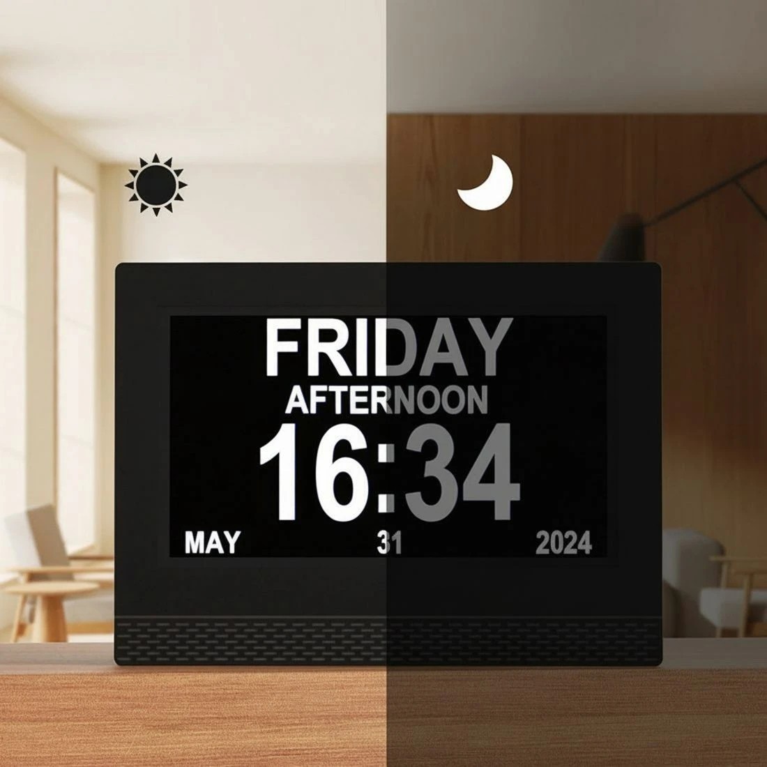 5 Artiss 7" Digital Day Clock Calendar Alarm - Black, 5 of 5