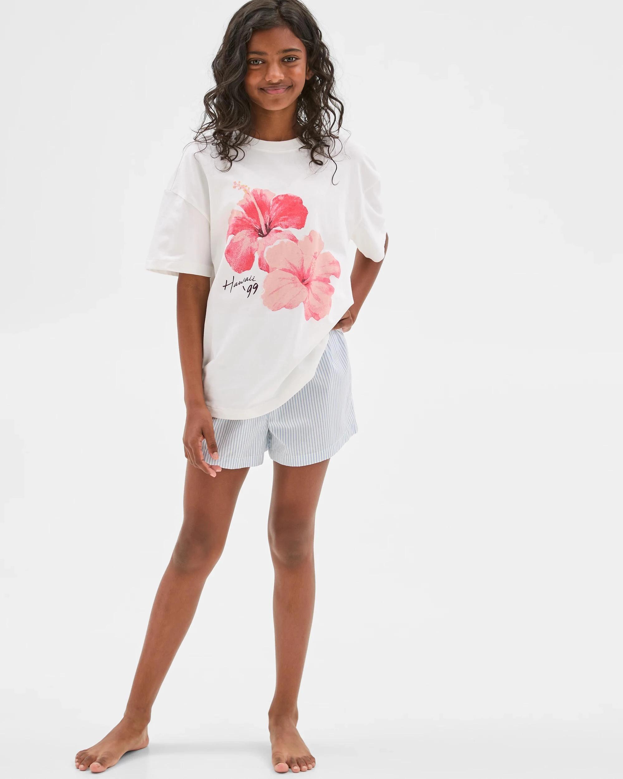 1 Target Australian Cotton Older Girls Oversized Short Pyjama Set HIBISCUS, 1 of 9