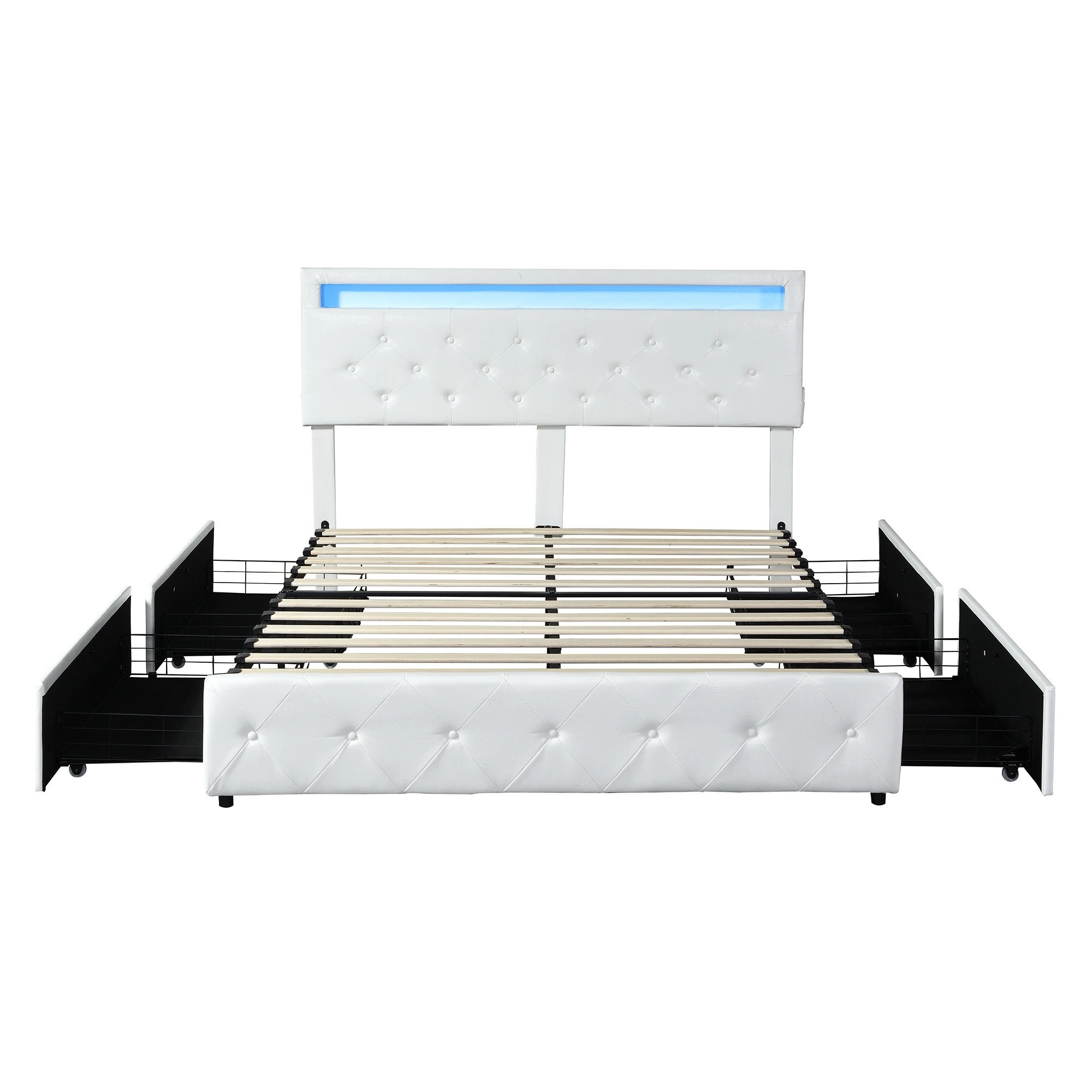 2 Levede Queen Led Bed Frame - White, 2 of 6