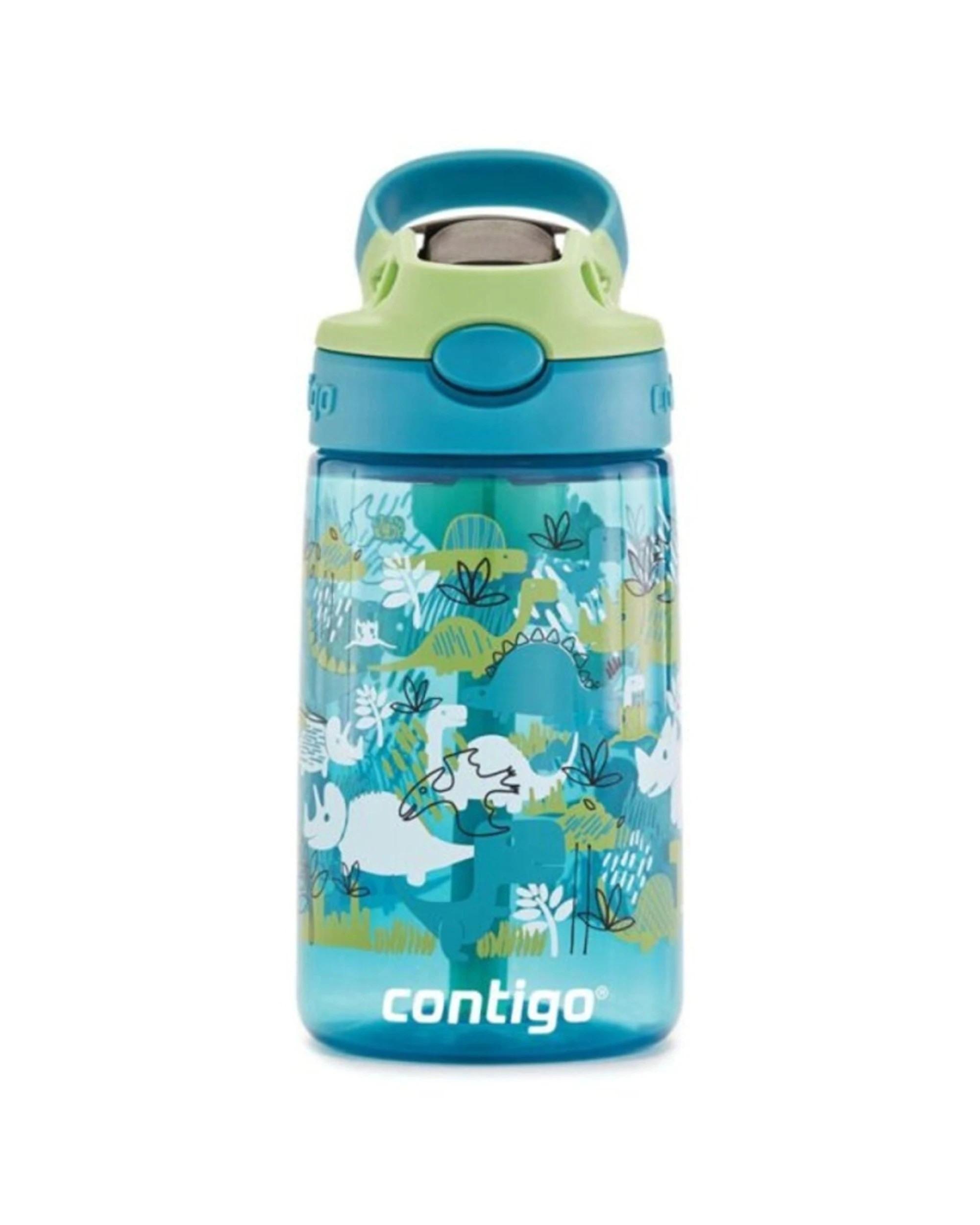 1 Contigo Kids Autospout Water Bottle Spill Proof 414ml Dinosaur - Blue, 1 of 3