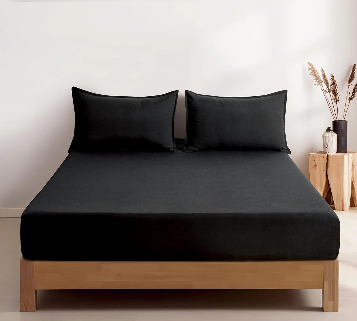 1 CleverPolly 100% Vintage Washed Microfibre Fitted Sheet Set - Black - Super King Bed, 1 of 6